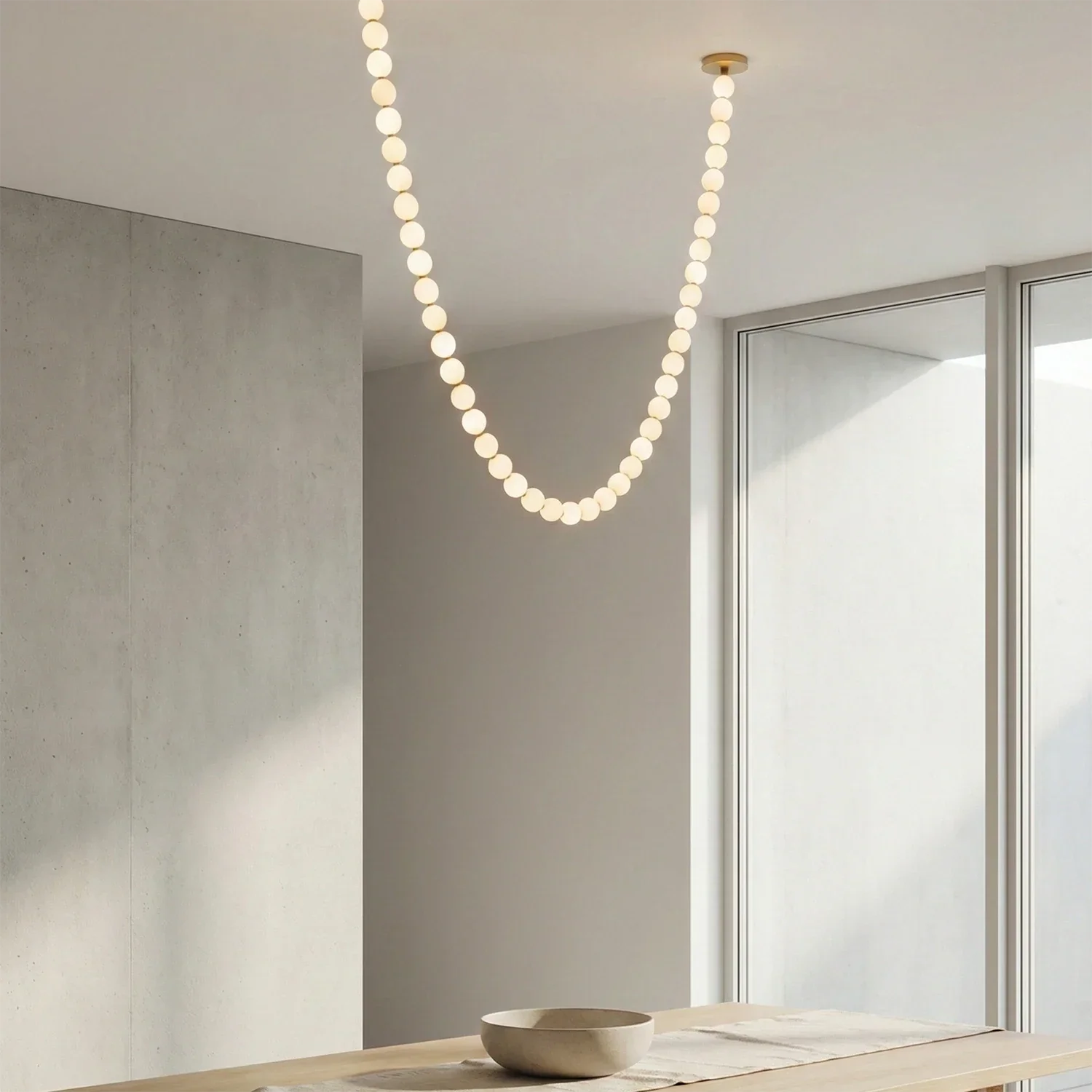 Dazzling Pearl Necklace Chandelier - Close Up Profile Studio Corner Single Strand Drape | HoaiLamp