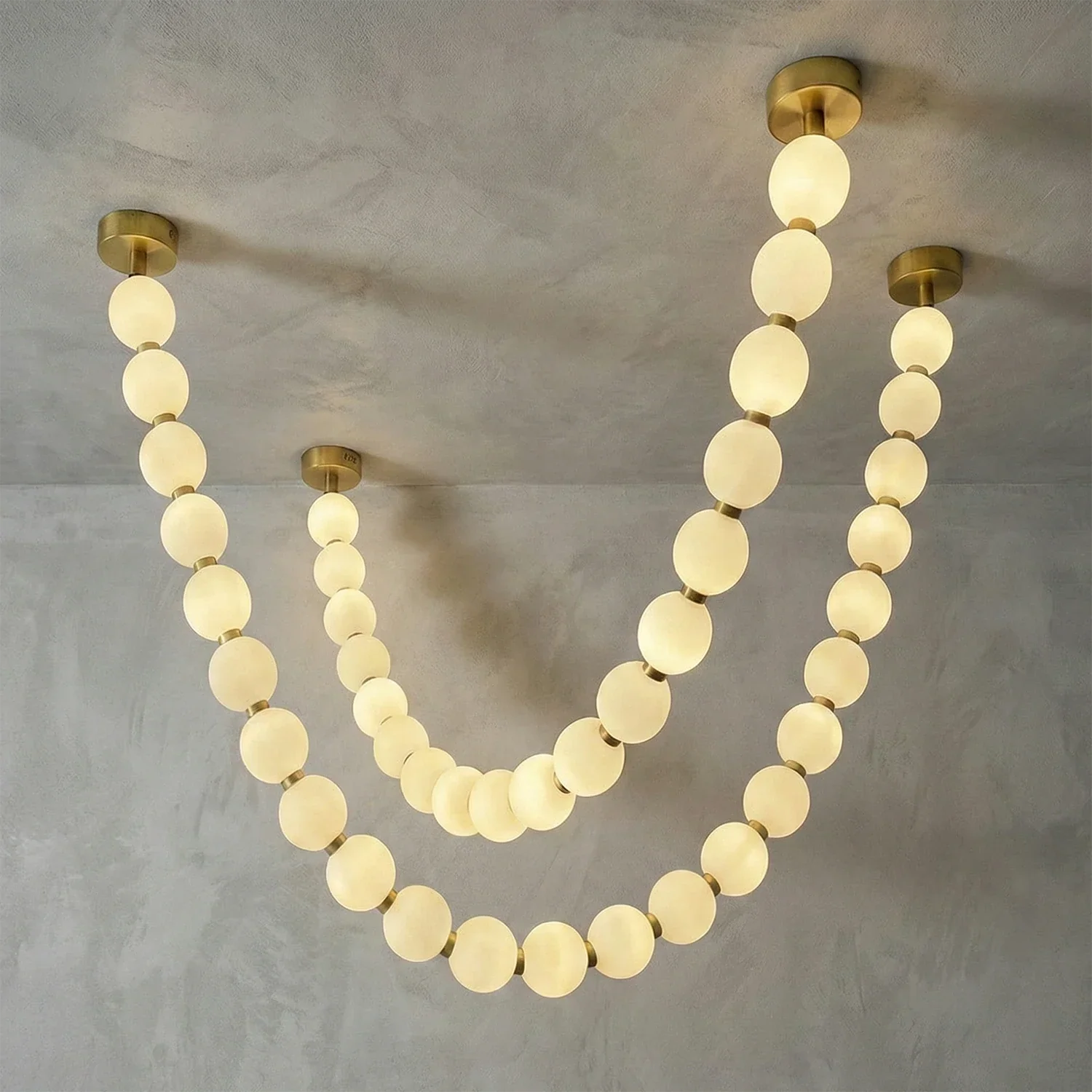 Dazzling Pearl Necklace Chandelier - Studio Grey Concrete Backdrop Double Strand Wide Parallel Drape | HoaiLamp