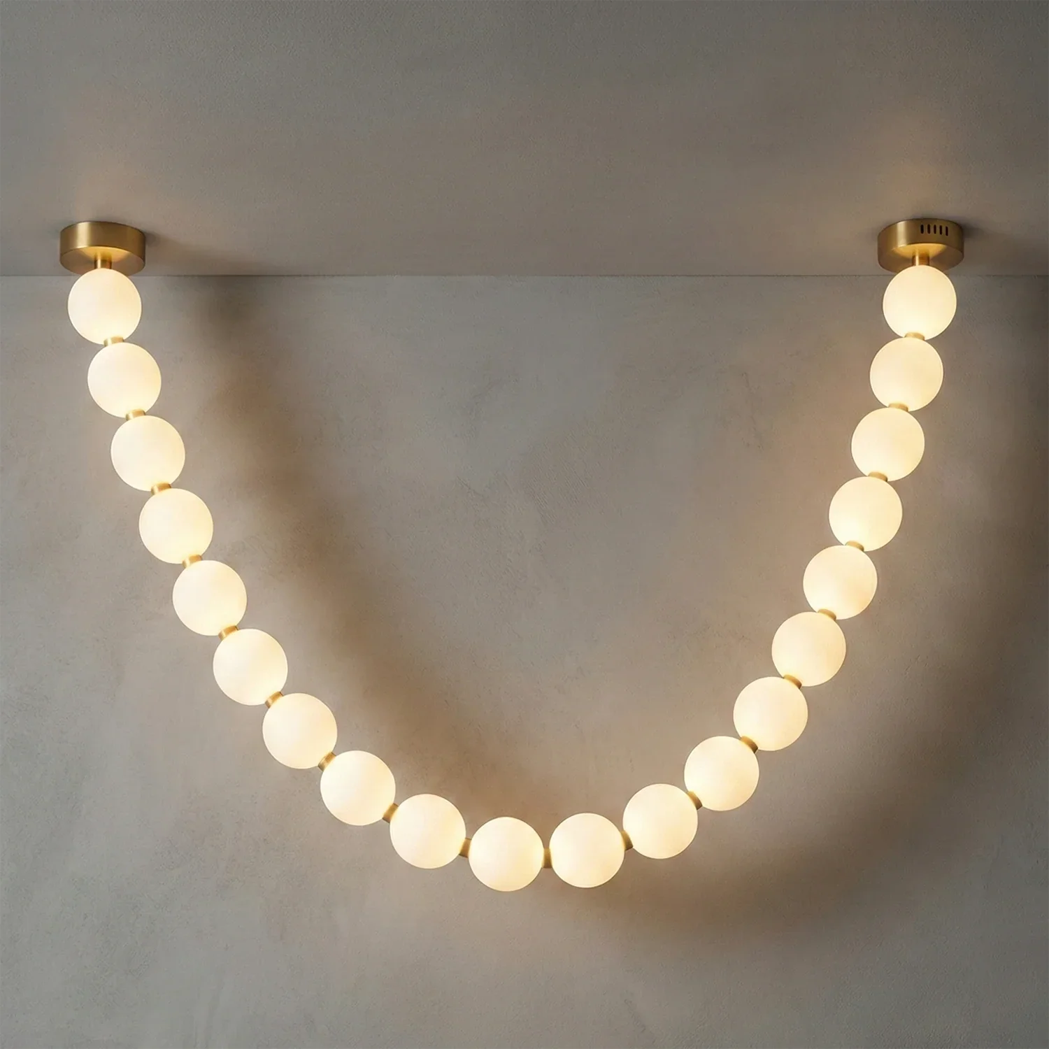 Dazzling Pearl Necklace Chandelier - Studio Grey Concrete Backdrop Single Loop Symmetrical Standard | HoaiLamp