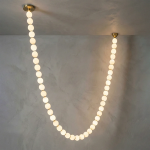 Dazzling Pearl Necklace Chandelier - Studio Grey Concrete Backdrop Single Strand Deep U Shape Narrow | HoaiLamp