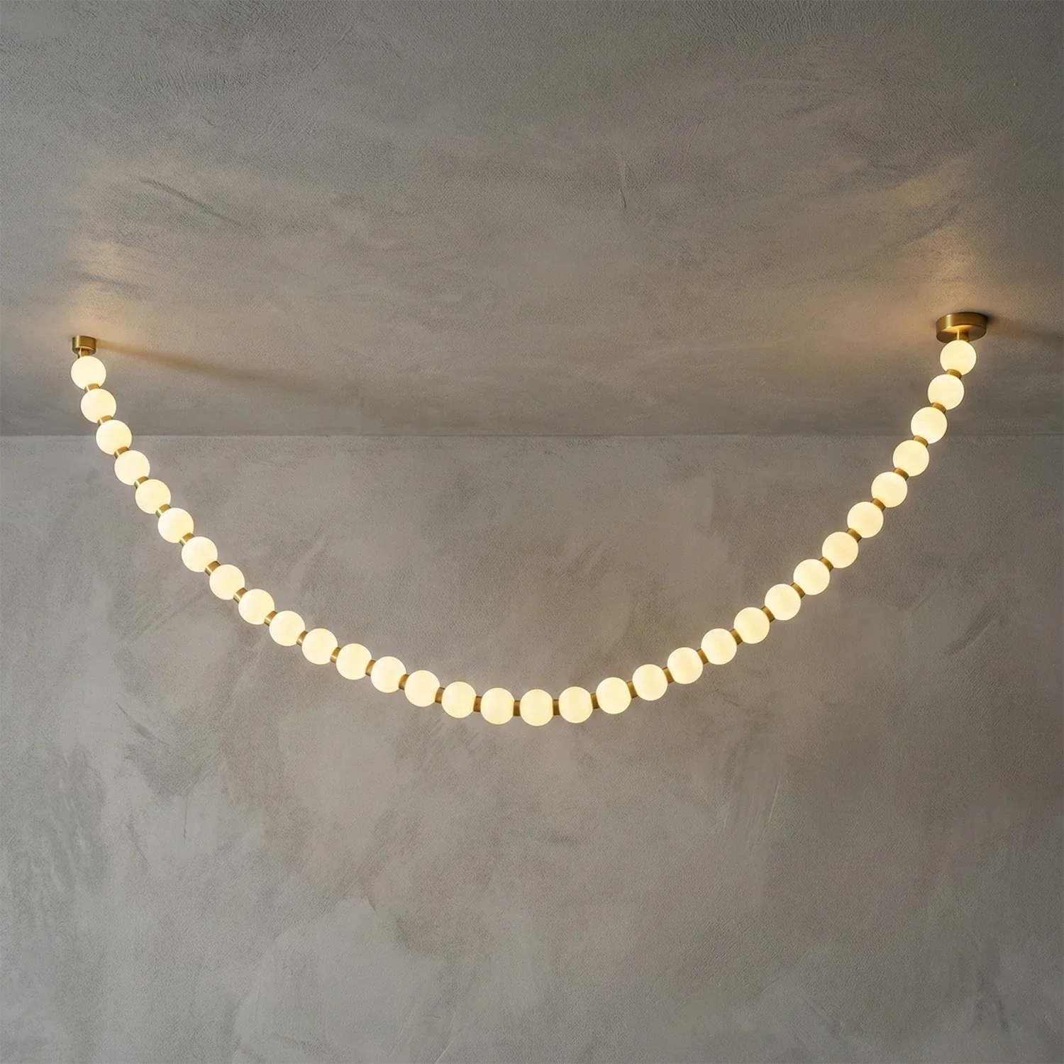 Dazzling Pearl Necklace Chandelier - Studio Grey Concrete Backdrop Single Strand Extra Wide Elongated | HoaiLamp