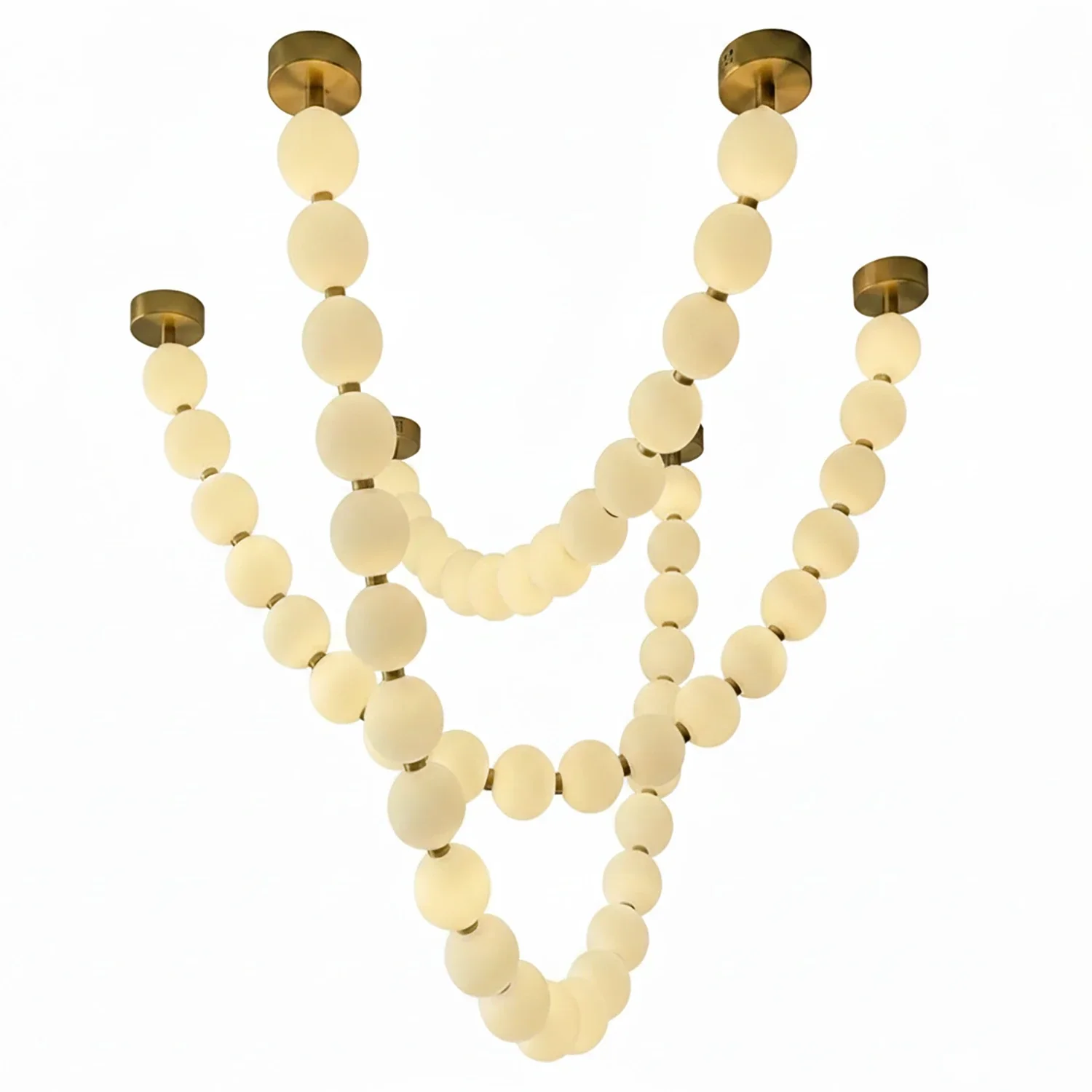Dazzling Pearl Necklace Chandelier - Studio White Background Isolated Triple Tier Multi Mount Cascade | HoaiLamp