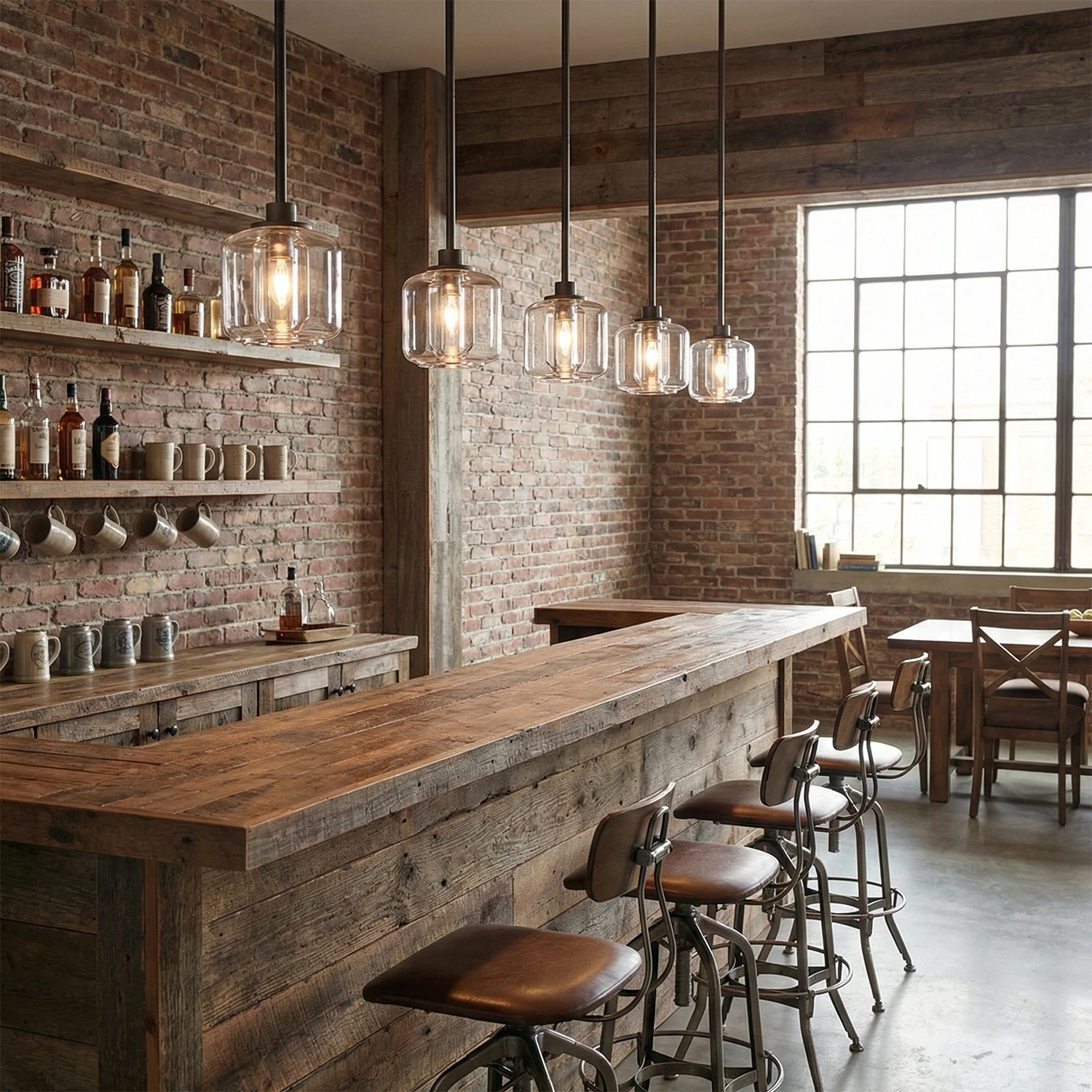 Demare Halo Crystal Ring Chandelier - Commercial Bar Counter Brick Wall Wooden Top | HoaiLamp