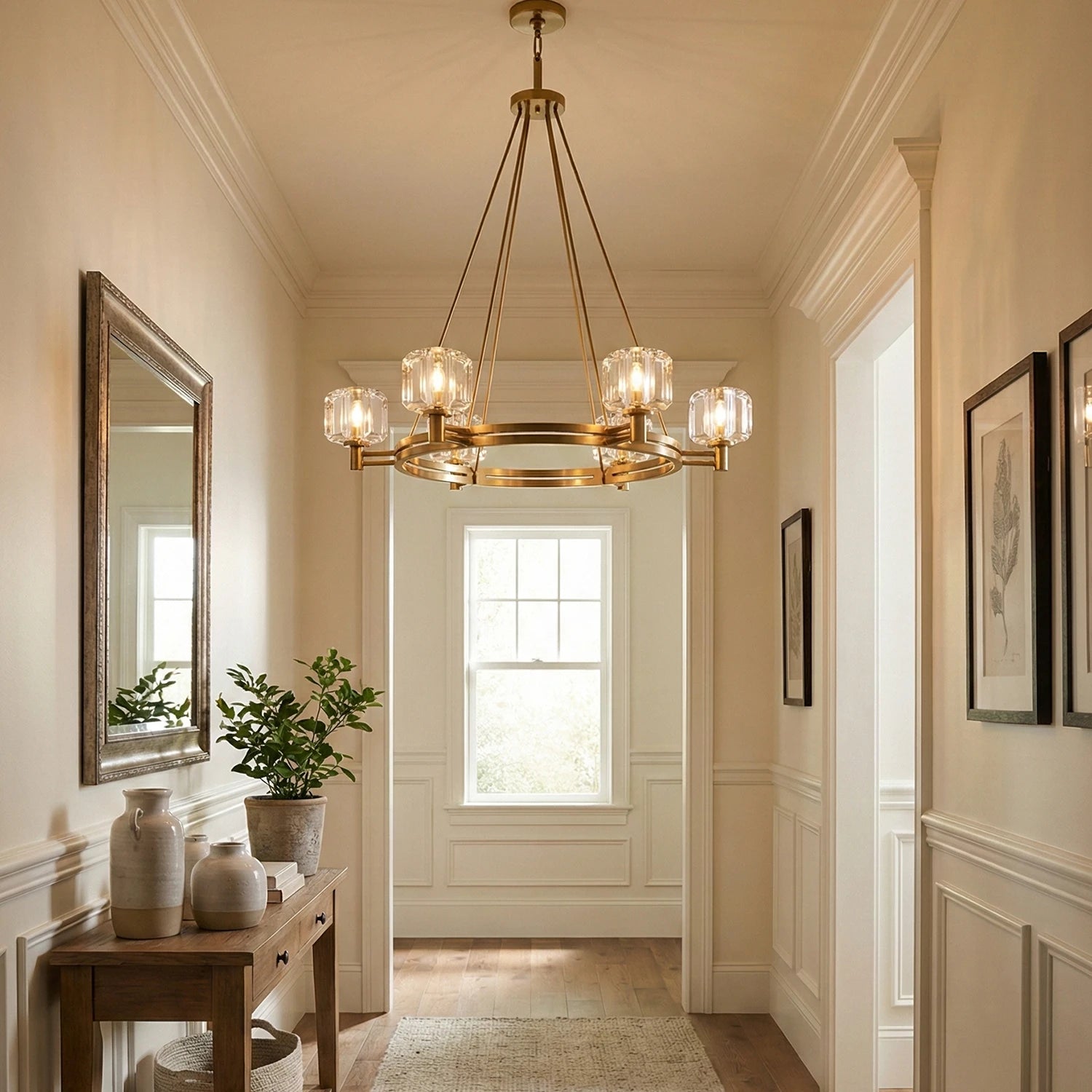 Demare Halo Crystal Ring Chandelier - Elegant Hallway Foyer Wainscoting Console Table | HoaiLamp