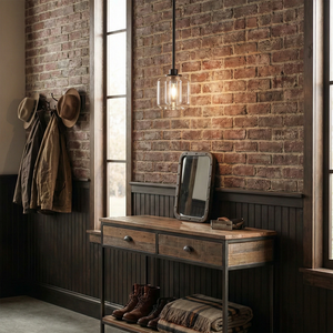 Demare Halo Crystal Ring Chandelier - Industrial Foyer Brick Wall Console Table | HoaiLamp
