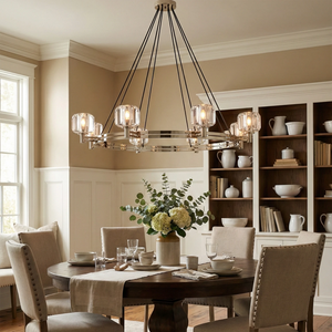 Demare Halo Crystal Ring Chandelier - Lifestyle Elegant Dining Room Wainscoting Round Table | HoaiLamp