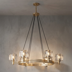 Demare Halo Crystal Ring Chandelier - Studio Grey Background Lit Ring Fixture | HoaiLamp