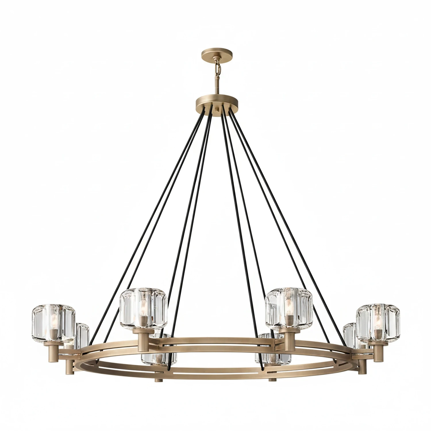 Demare Halo Crystal Ring Chandelier - Studio White Background Large 10 Light Aged Brass | HoaiLamp