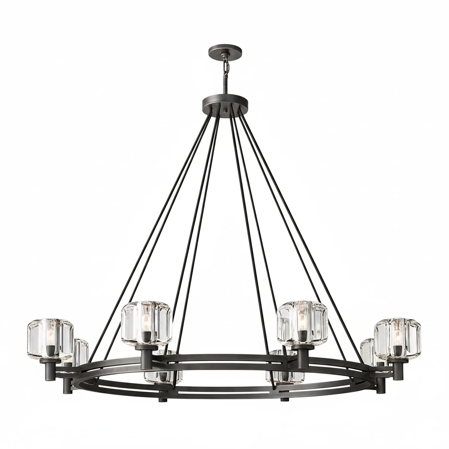 Demare Halo Crystal Ring Chandelier - Studio White Background Large 10 Light Matte Black | HoaiLamp