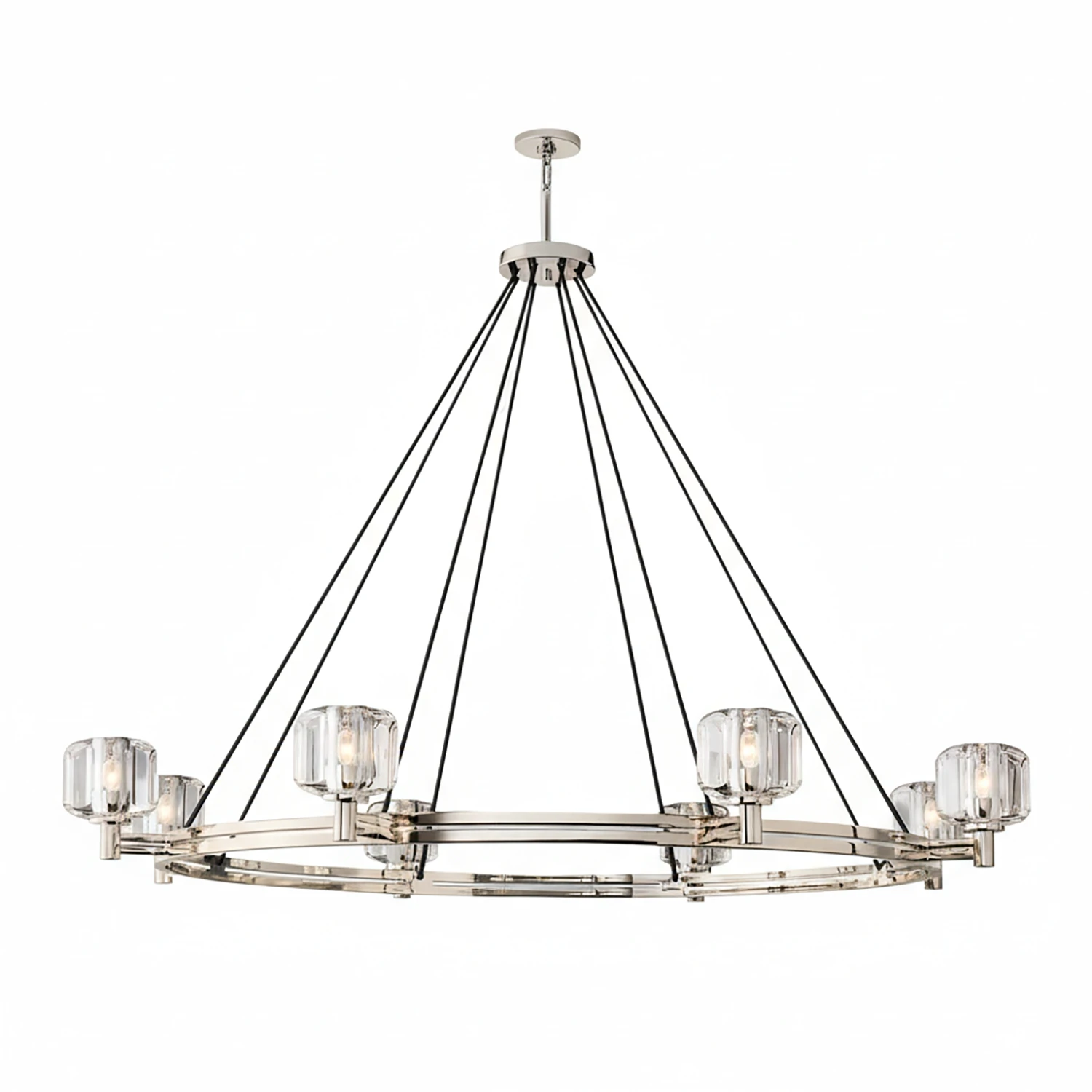 Demare Halo Crystal Ring Chandelier - Studio White Background Large 10 Light Satin Nickel | HoaiLamp