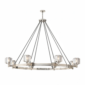 Demare Halo Crystal Ring Chandelier - Studio White Background Large 10 Light Satin Nickel | HoaiLamp
