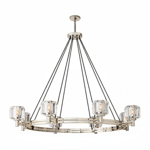 Demare Halo Crystal Ring Chandelier - Studio White Background Medium 8 Light Aged Brass | HoaiLamp