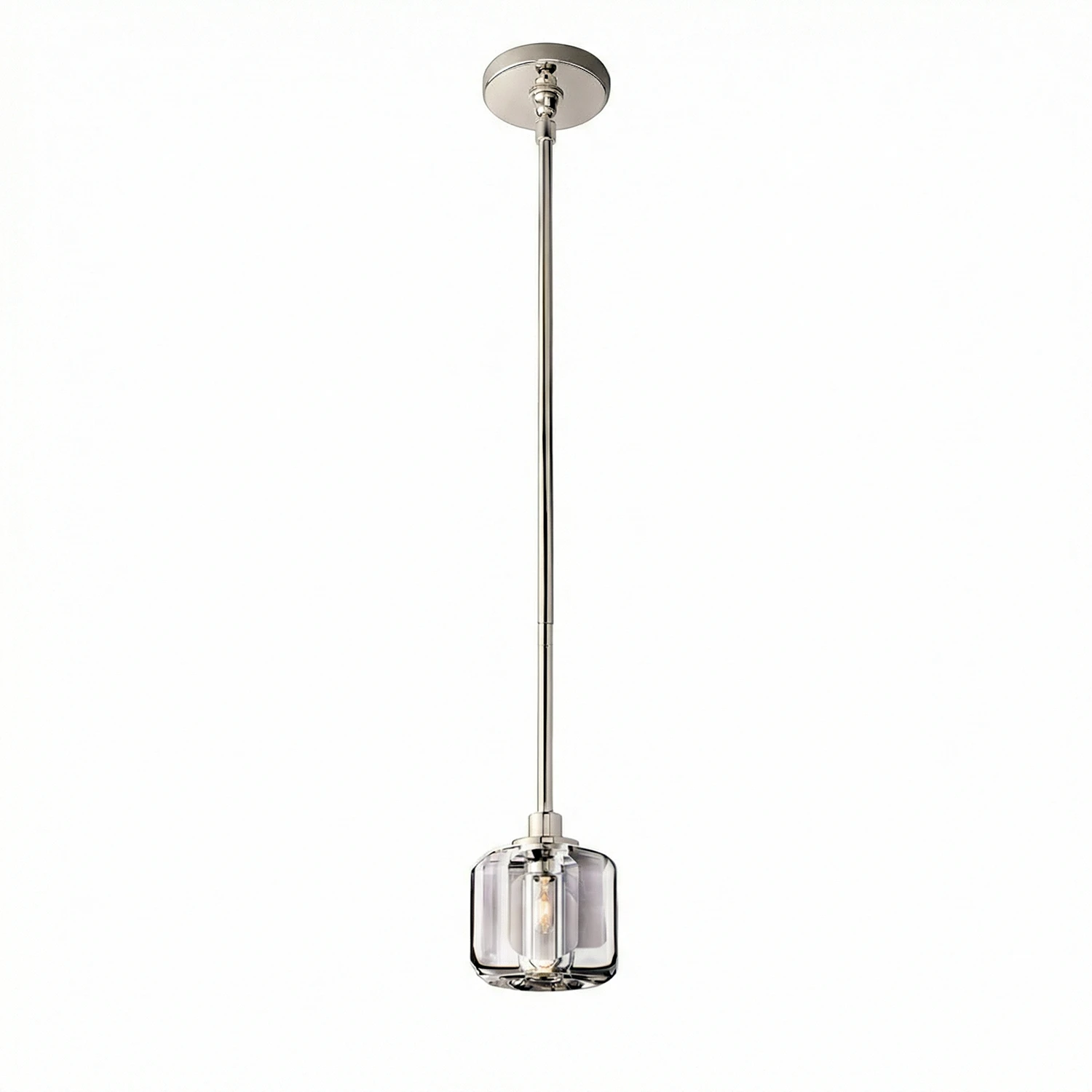Demare Halo Crystal Ring Chandelier - Studio White Background Single Pendant Satin Nickel | HoaiLamp