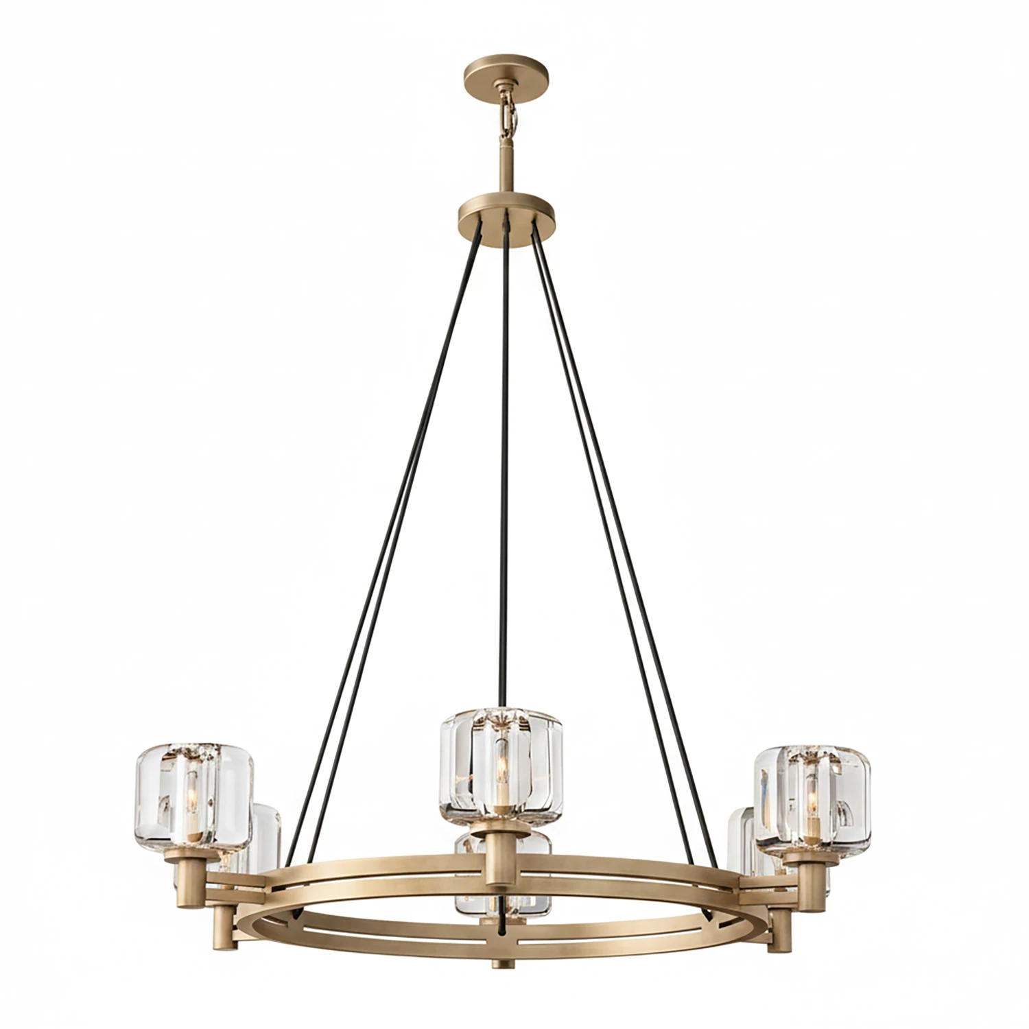 Demare Halo Crystal Ring Chandelier - Studio White Background Small 6 Light Aged Brass | HoaiLamp