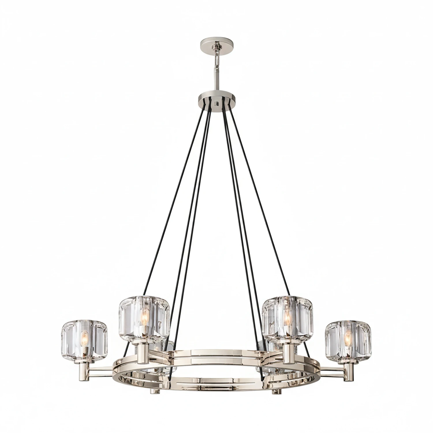 Demare Halo Crystal Ring Chandelier - Studio White Background Small 6 Light Satin Nickel | HoaiLamp