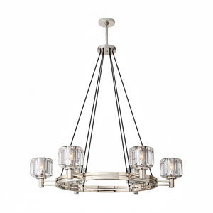 Demare Halo Crystal Ring Chandelier - Studio White Background Small 6 Light Satin Nickel | HoaiLamp