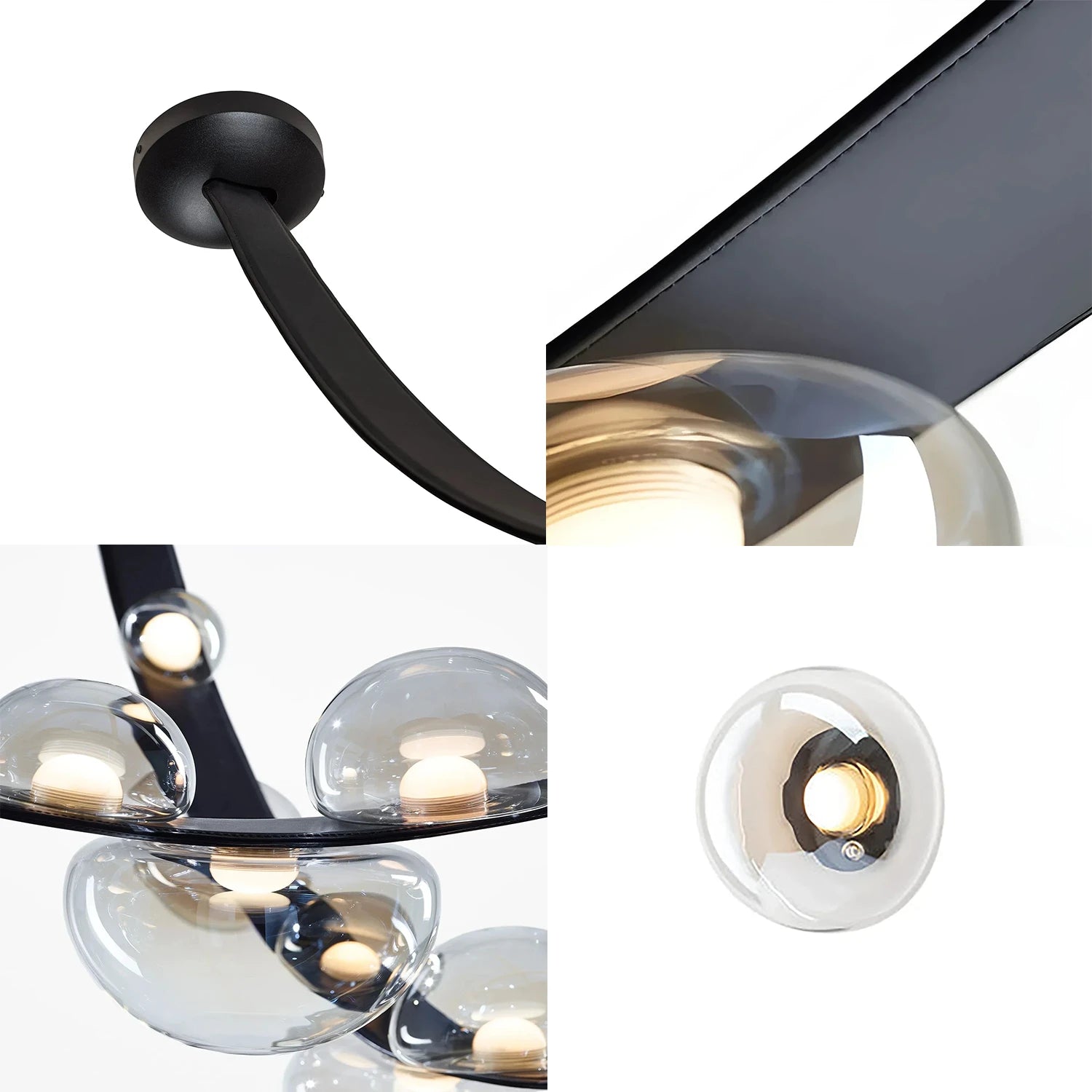 Dew Aura Leather-Strap Glass Pendant - Close Up Leather Texture Hand Blown Glass Globe | HoaiLamp