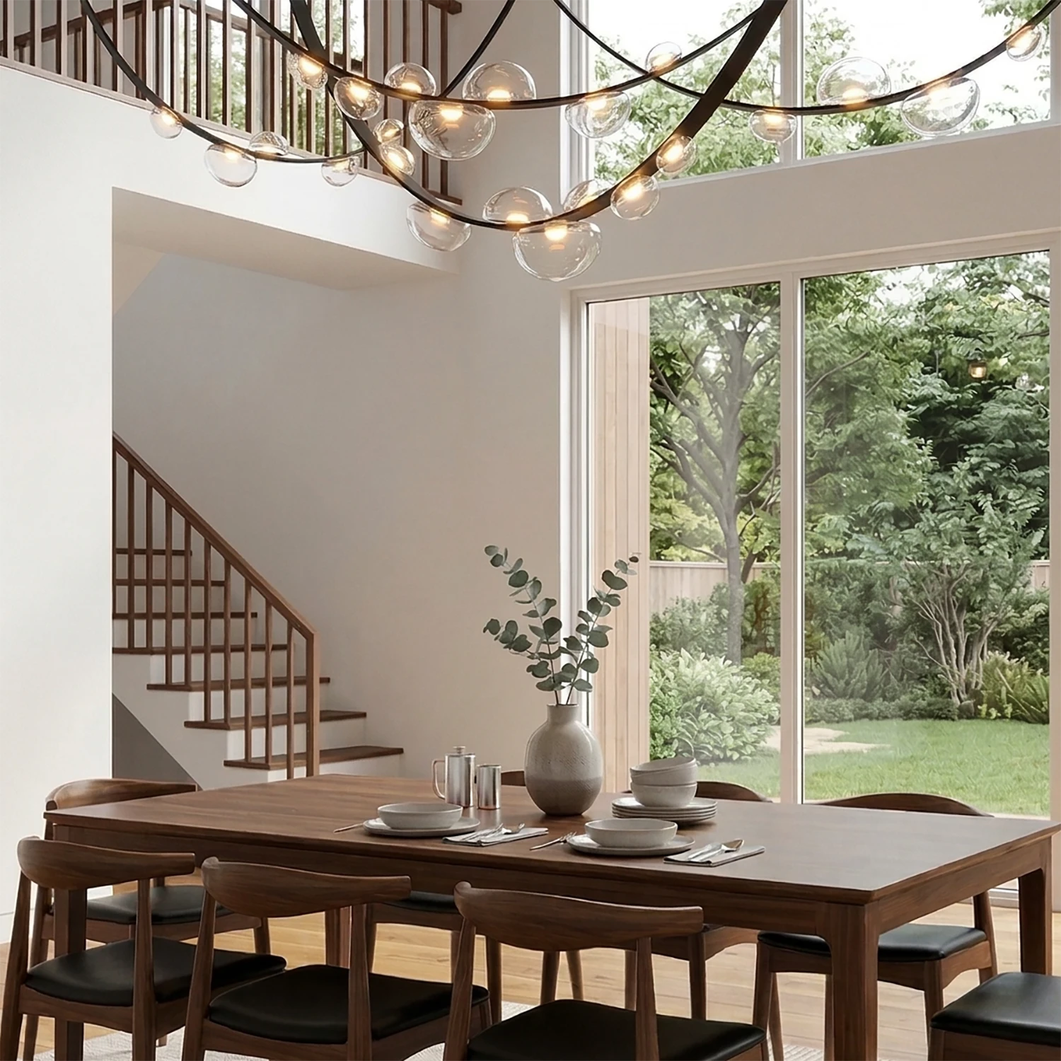 Dew Aura Leather-Strap Glass Pendant - Double Height Dining Space Staircase Accent | HoaiLamp
