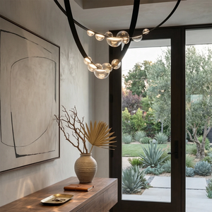 Dew Aura Leather-Strap Glass Pendant - Modern Foyer Entryway Artistic Double Strap Layering | HoaiLamp