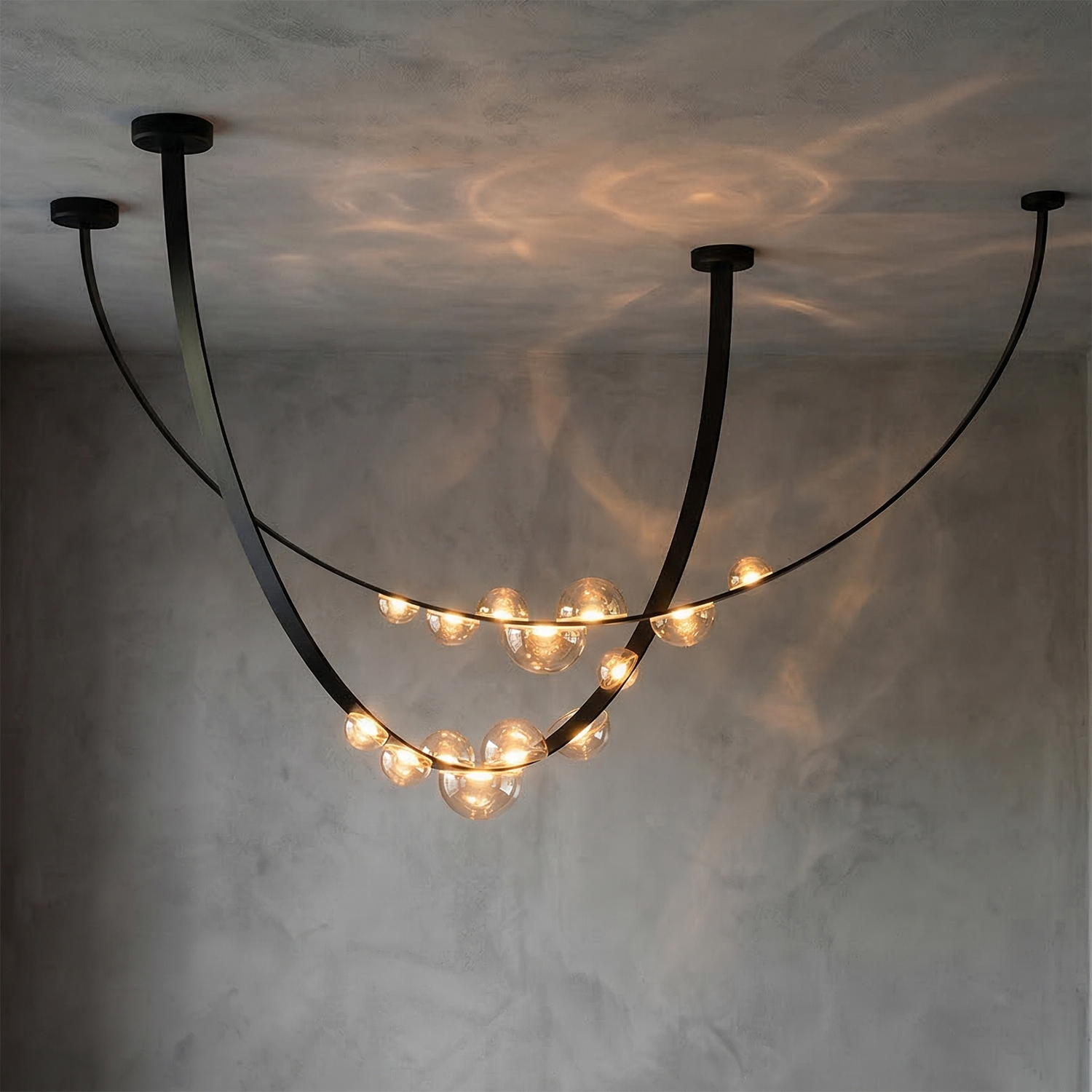Dew Aura Leather-Strap Glass Pendant - Gray Wall Studio 2 Strap Intersecting Ambient Glow | HoaiLamp