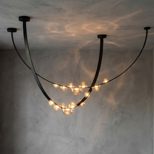 Dew Aura Leather-Strap Glass Pendant - Gray Wall Studio 2 Strap Intersecting Ambient Glow | HoaiLamp
