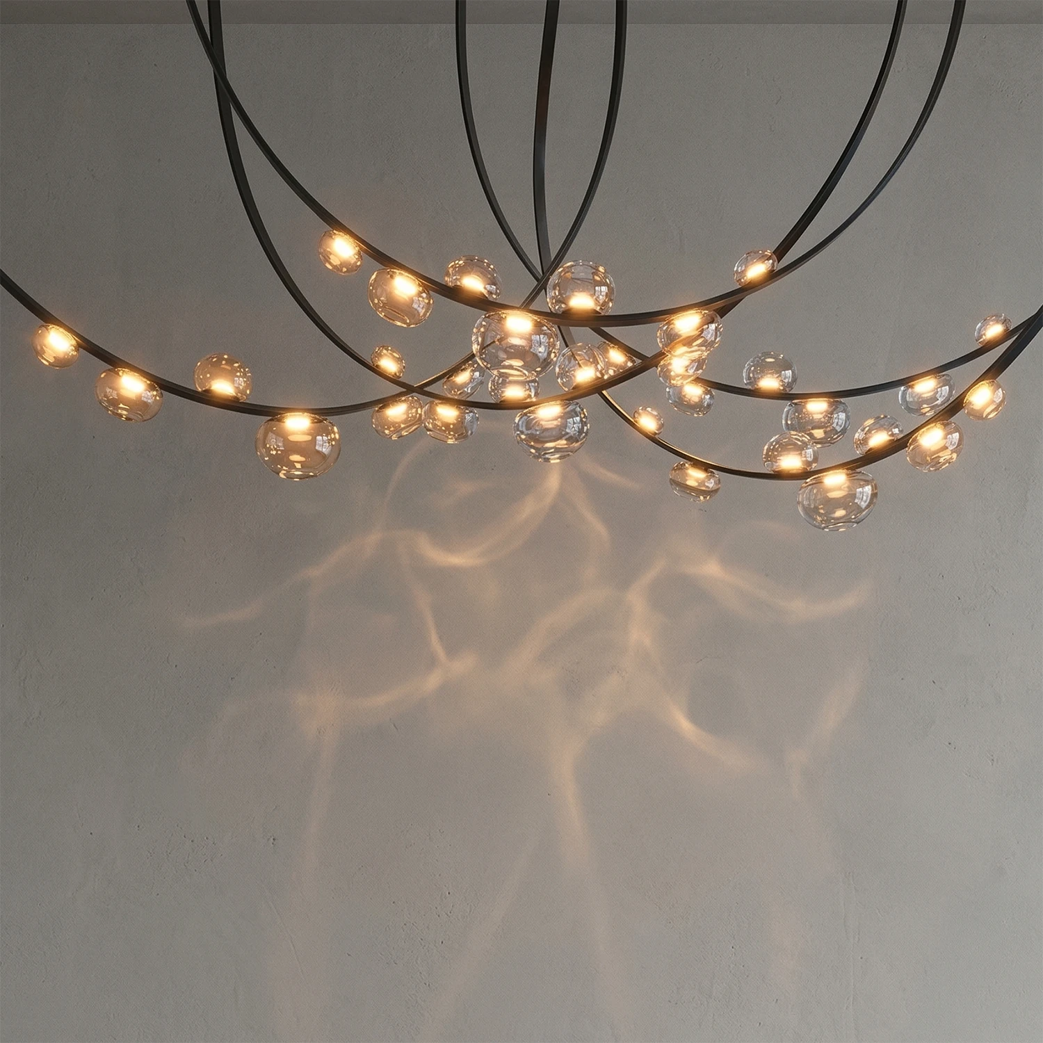 Dew Aura Leather-Strap Glass Pendant - Gray Wall Studio Water Ripple Projected Shadow Effect | HoaiLamp