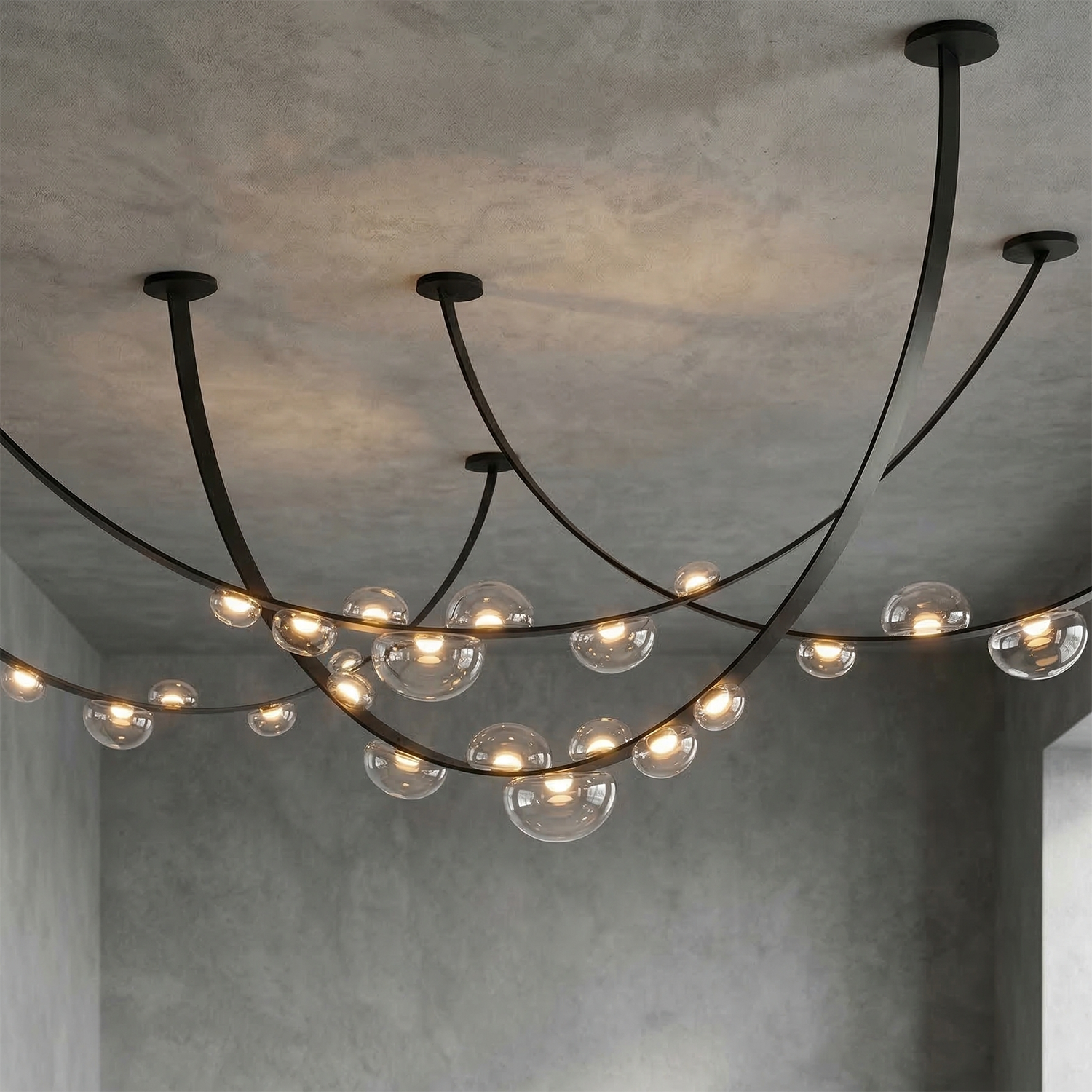 Dew Aura Leather-Strap Glass Pendant - Gray Wall Studio Multi Pendant Upward Perspective | HoaiLamp