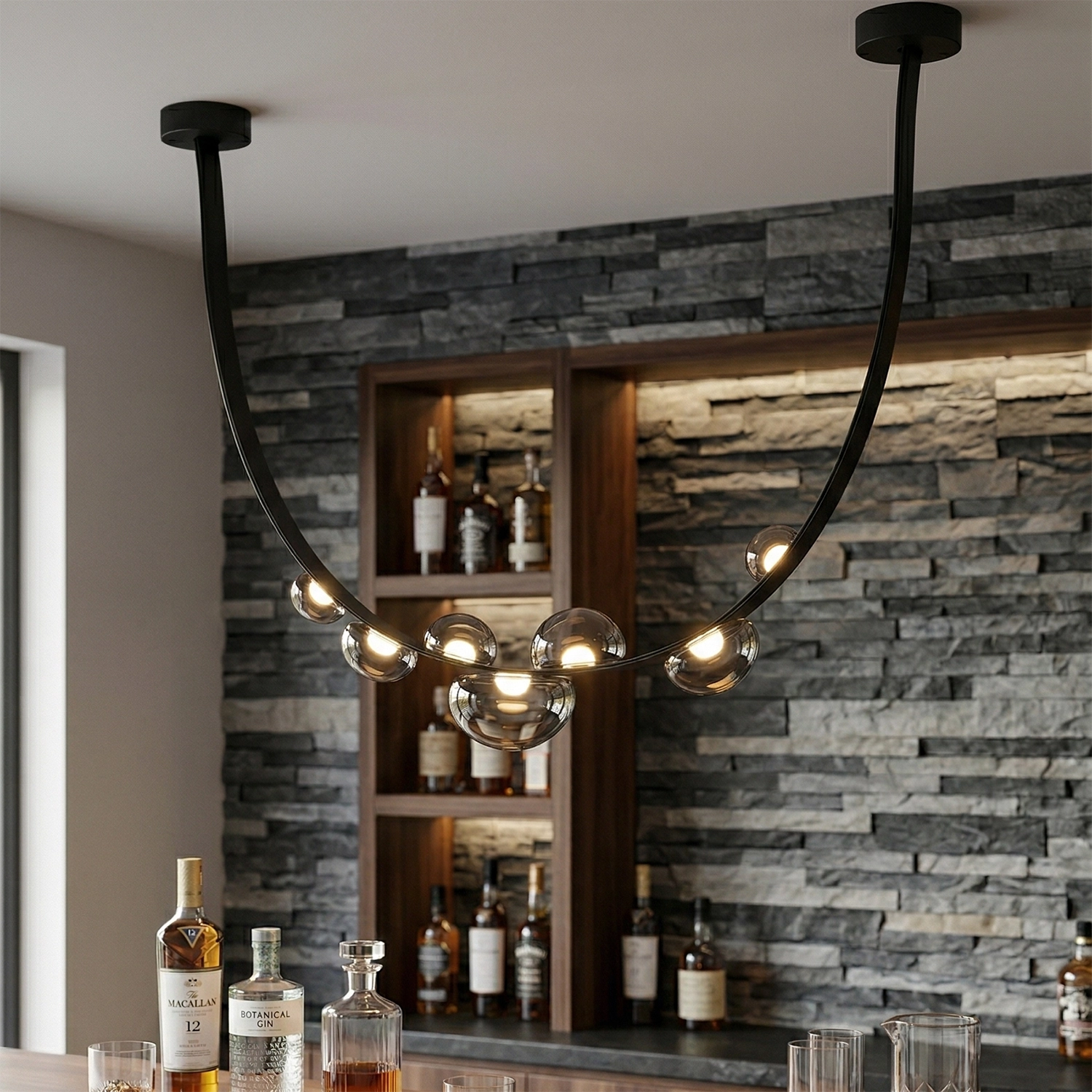Dew Aura Leather-Strap Glass Pendant - Luxury Home Bar Stone Wall Decorative Lighting | HoaiLamp