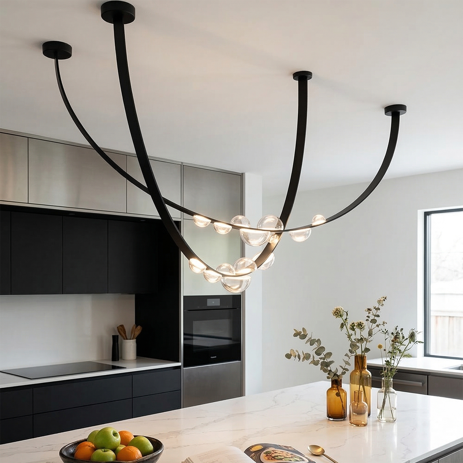 Dew Aura Leather-Strap Glass Pendant - Monochrome Kitchen Island Designer Matrix Light | HoaiLamp