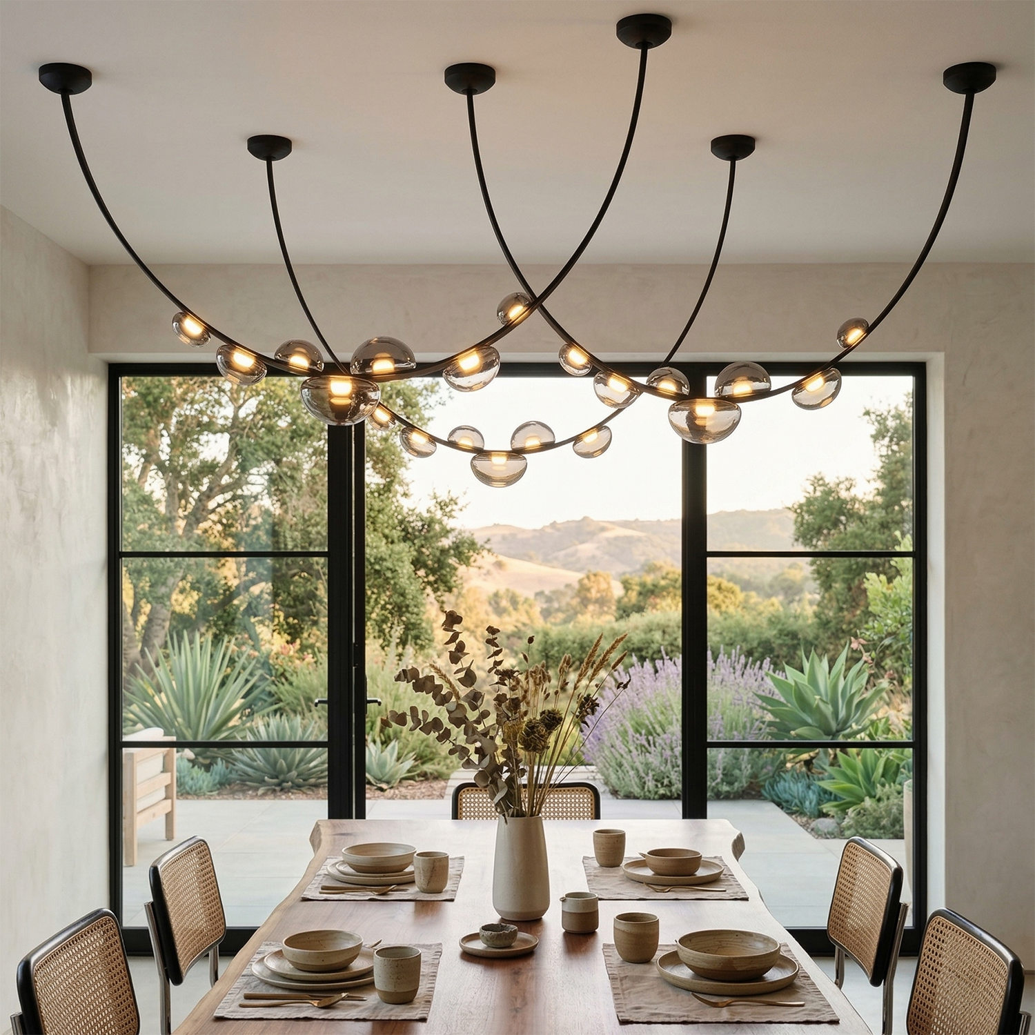 Dew Aura Leather-Strap Glass Pendant - Scenic Forest View Dining Room Artistic Matrix | HoaiLamp