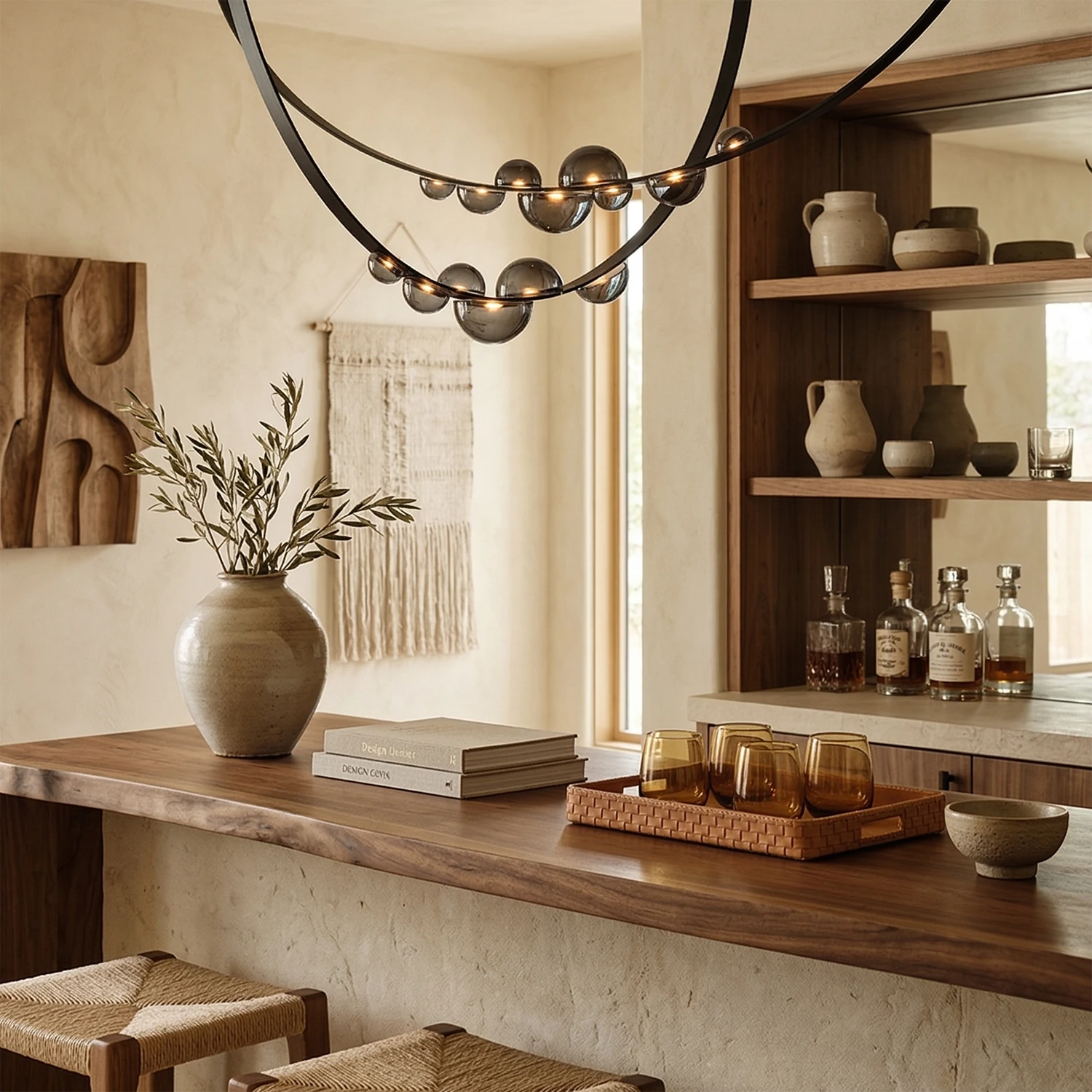 Dew Aura Leather-Strap Glass Pendant - Wabi-Sabi Pantry Counter Organic Style Lighting | HoaiLamp