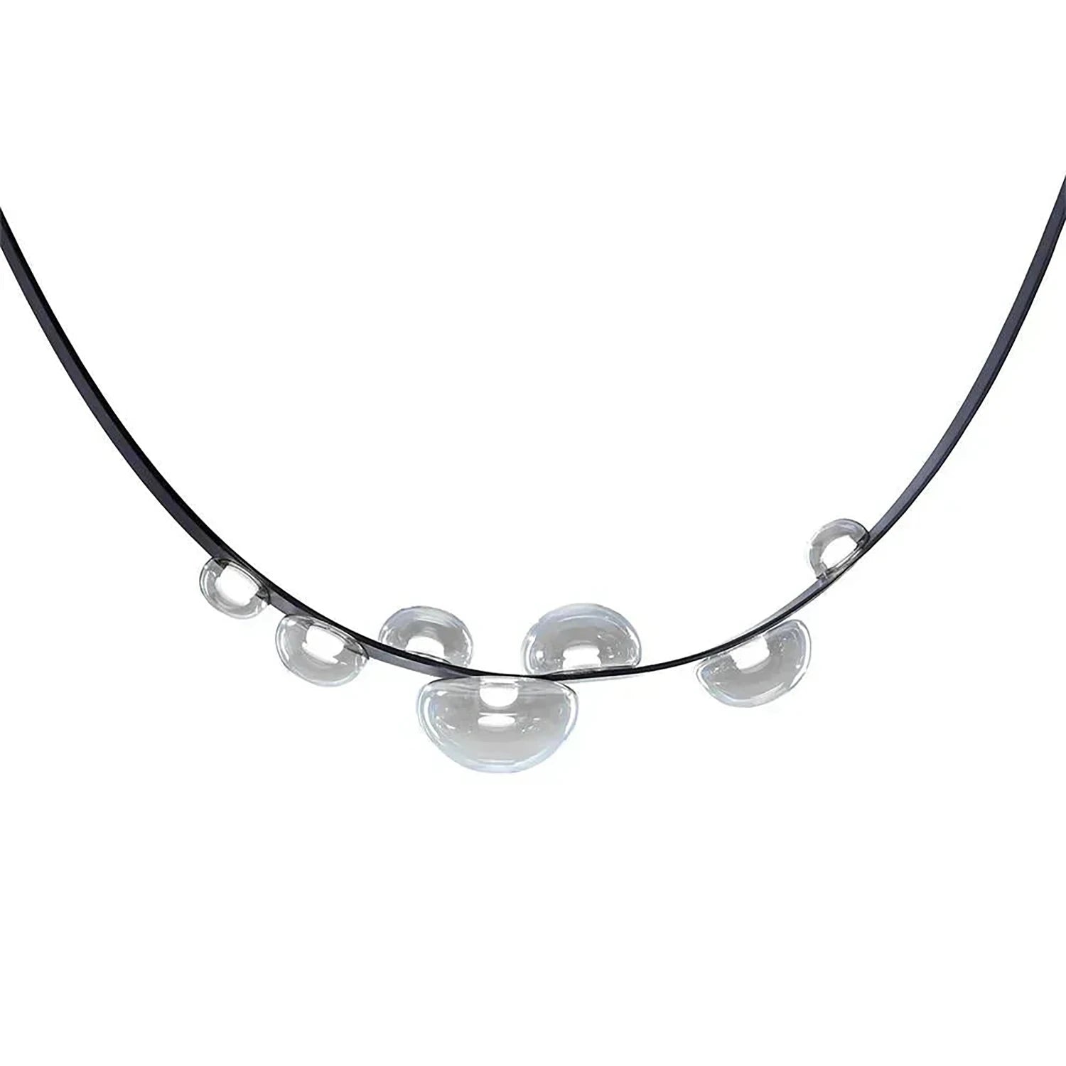 Dew Aura Leather-Strap Glass Pendant - White Background Single U Shape Minimalist 3 Light | HoaiLamp