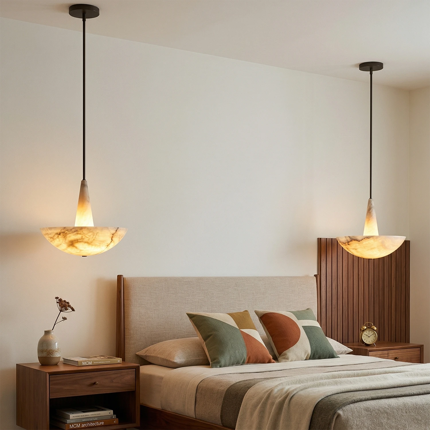 Domusic Alabaster Chandelier - Symmetrical Bedside Elegance | HoaiLamp