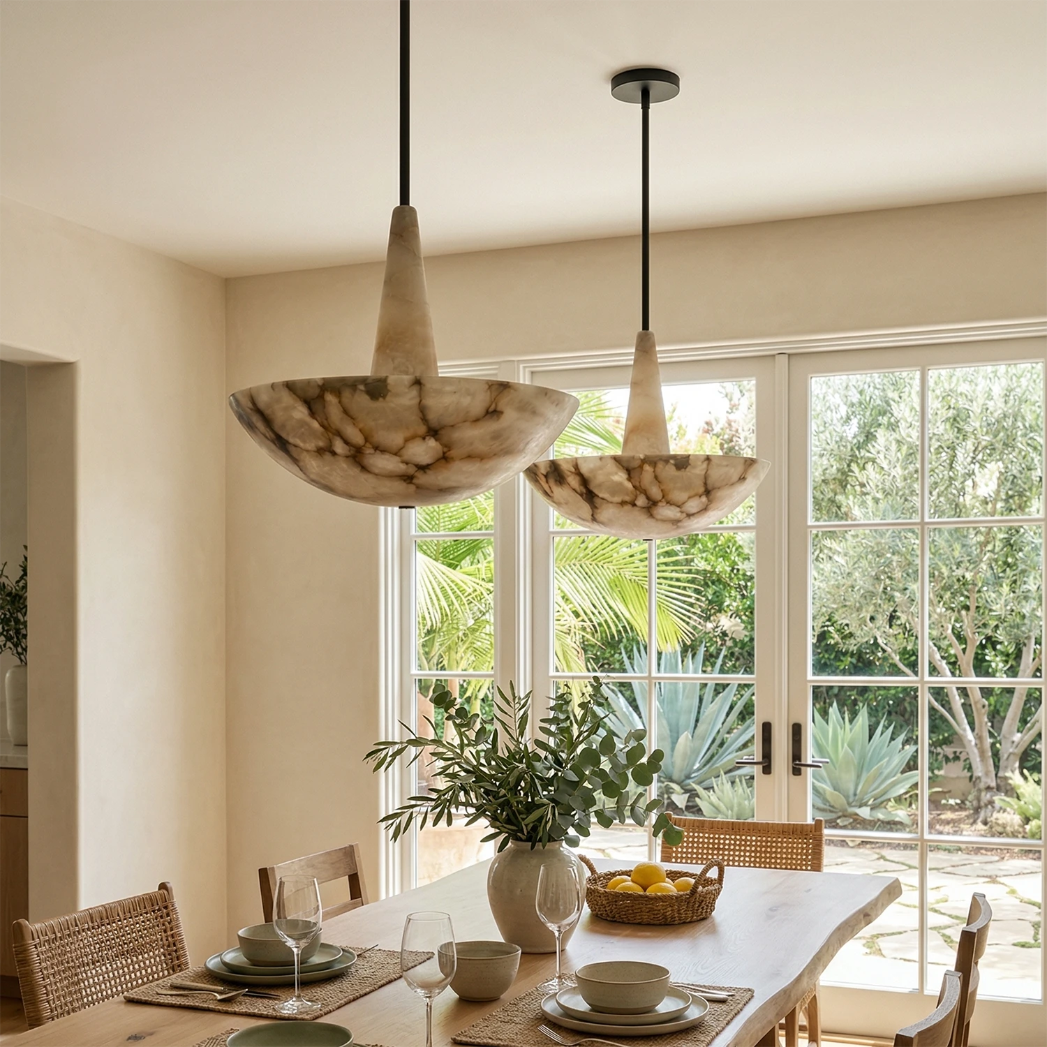 Domusic Alabaster Chandelier - Panoramic Dining Ambiance | HoaiLamp