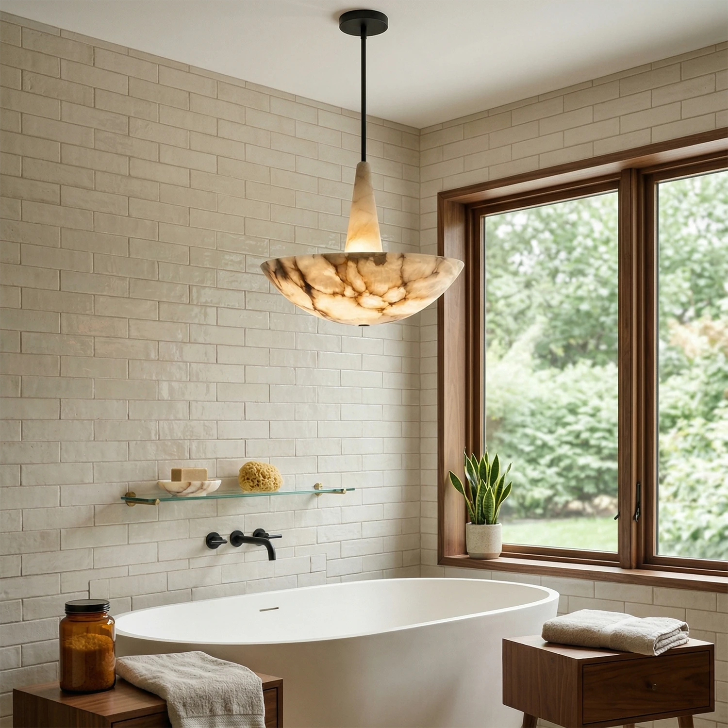 Domusic Alabaster Chandelier - Modern Bath Serenity | HoaiLamp