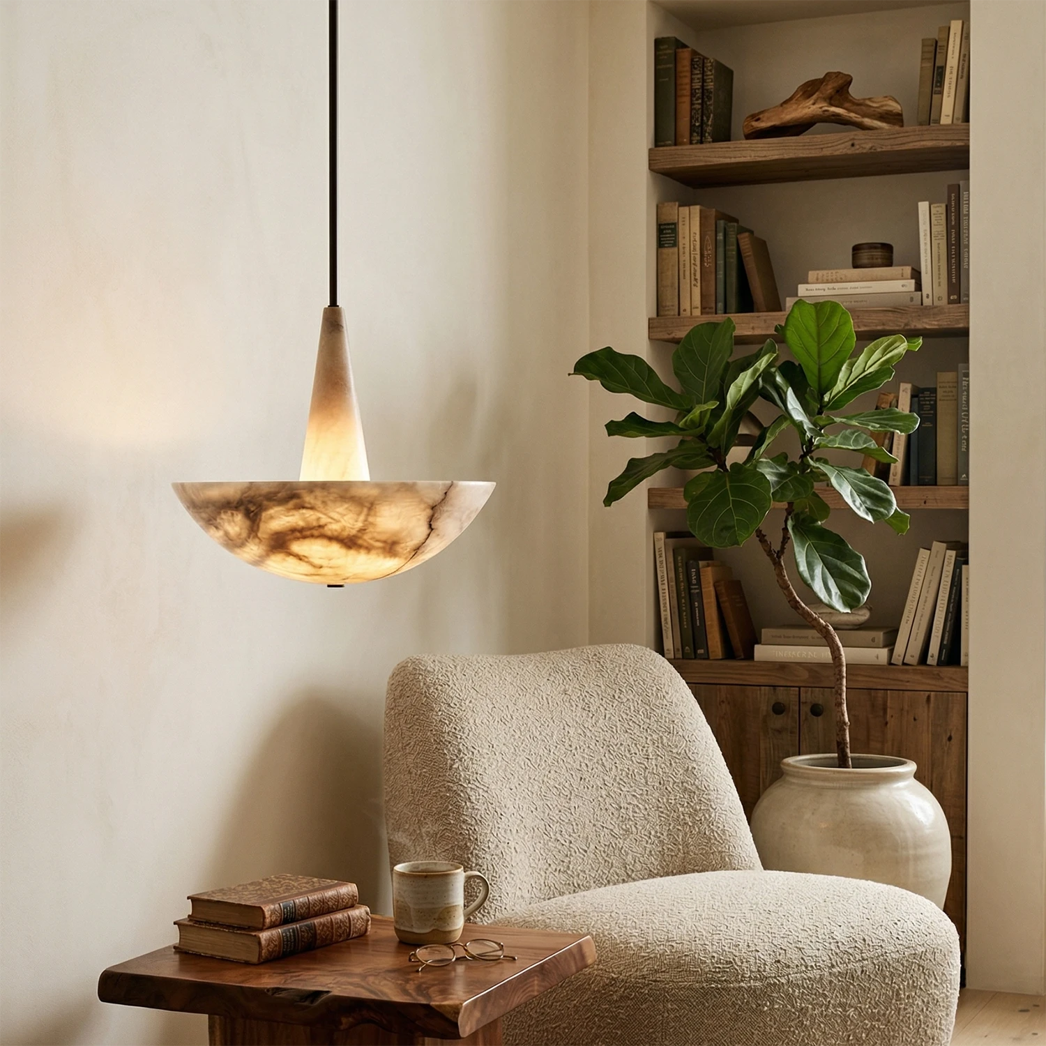 Domusic Alabaster Chandelier - Contemporary Reading Nook | HoaiLamp