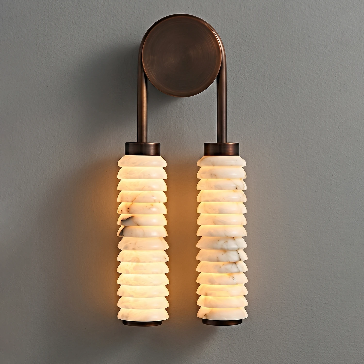 Spiral Alabaster Wall Lamp - Art Deco Brass Profile | HoaiLamp Statement Long Double-Tube Sconce