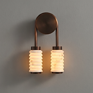 Spiral Alabaster Wall Lamp - Art Deco Brass Profile | HoaiLamp Petite Double-Shade Symmetrical Light