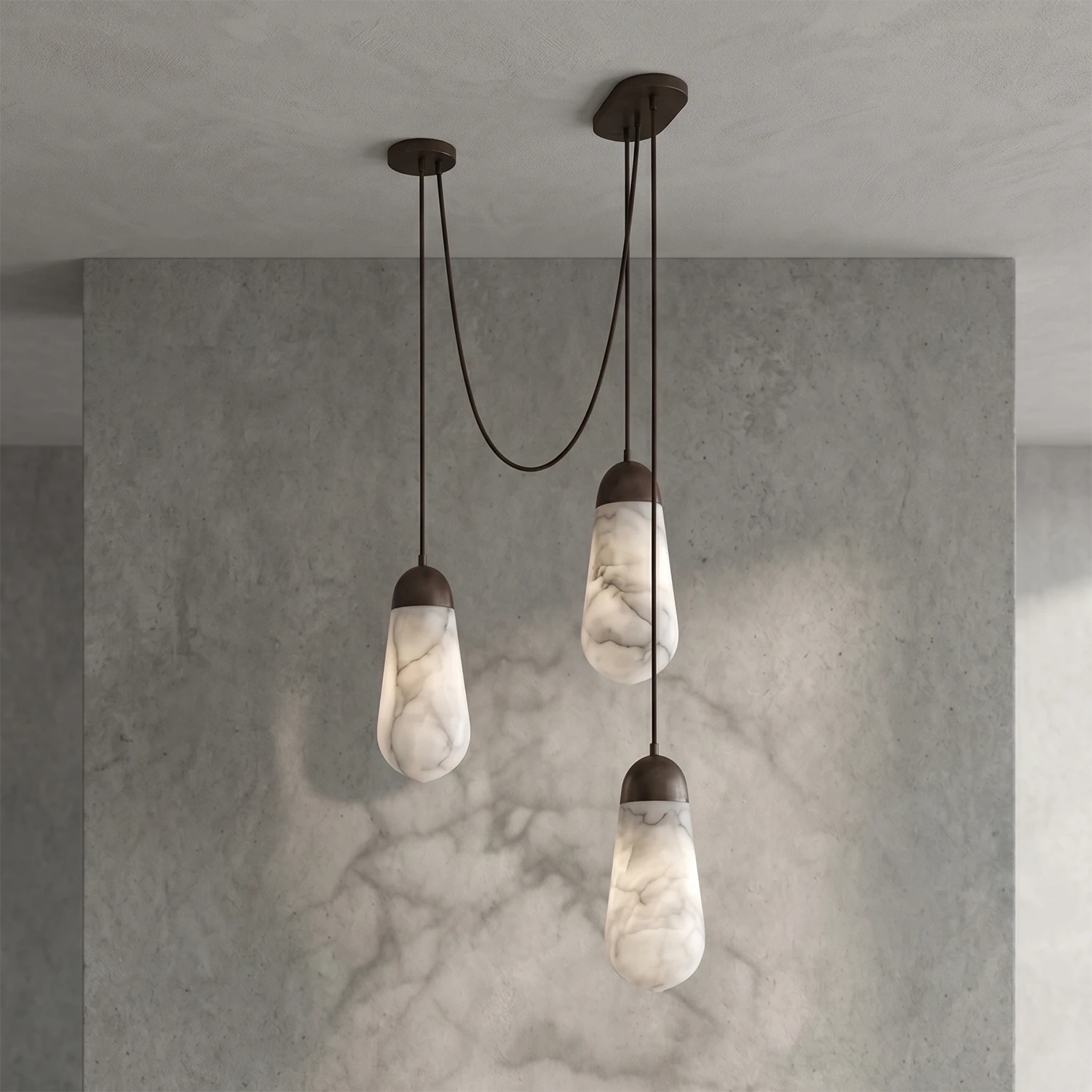Droplet Alabaster Multi-Light Chandelier By Hoailamp-3-Light-Black-Hardware-Spider-Swag-Layout
