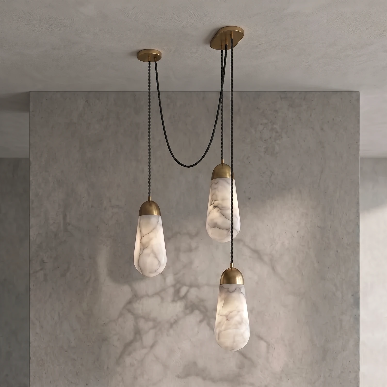 Droplet Alabaster Multi-Light Chandelier By Hoailamp-3-Light-Brass-Hardware-Spider-Swag-Layout