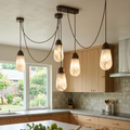 Droplet Alabaster Multi-Light Chandelier By Hoailamp-5-Light-Black-Canopy-Cozy-Wooden-Kitchen-Island