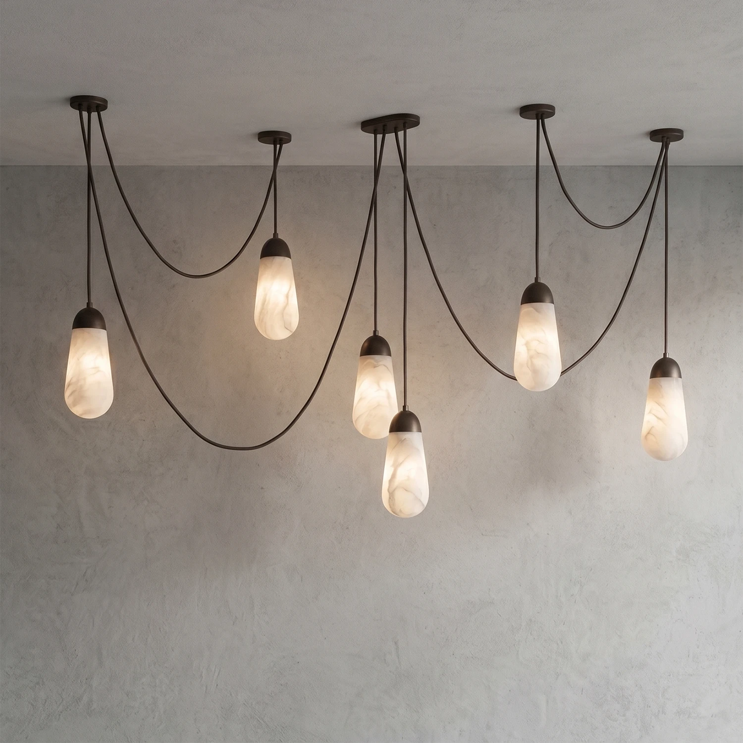 Droplet Alabaster Multi-Light Chandelier By Hoailamp-6-Light-Black-Wide-Spider-Swag-Ceiling-Coverage
