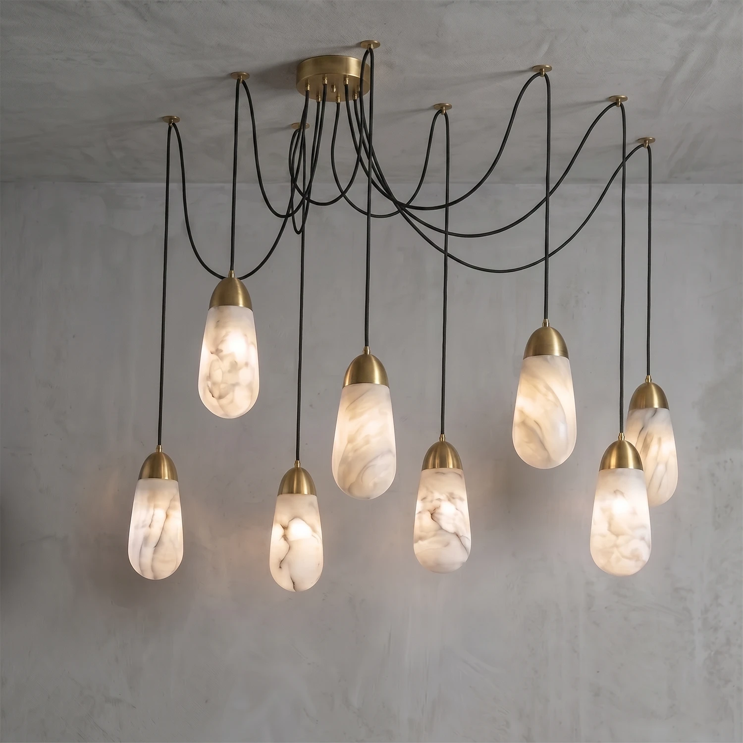 Droplet Alabaster Multi-Light Chandelier By Hoailamp-8-Light-Grand-Black-Spider-Web-Ceiling-Pattern