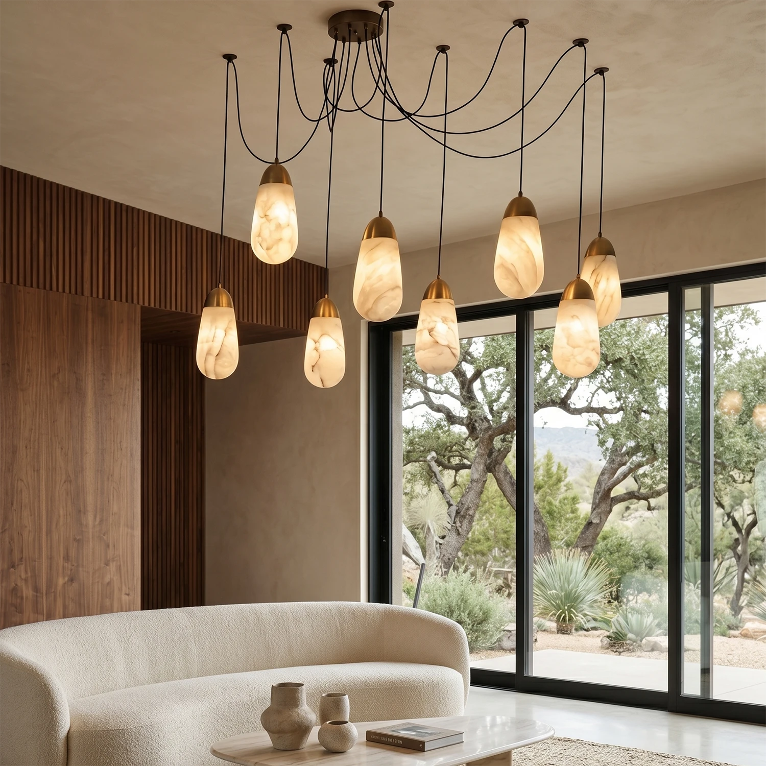 Droplet Alabaster Multi-Light Chandelier By Hoailamp-8-Light-Grand-Black-Canopy-Luxury-Living-Room-Panorama-Window