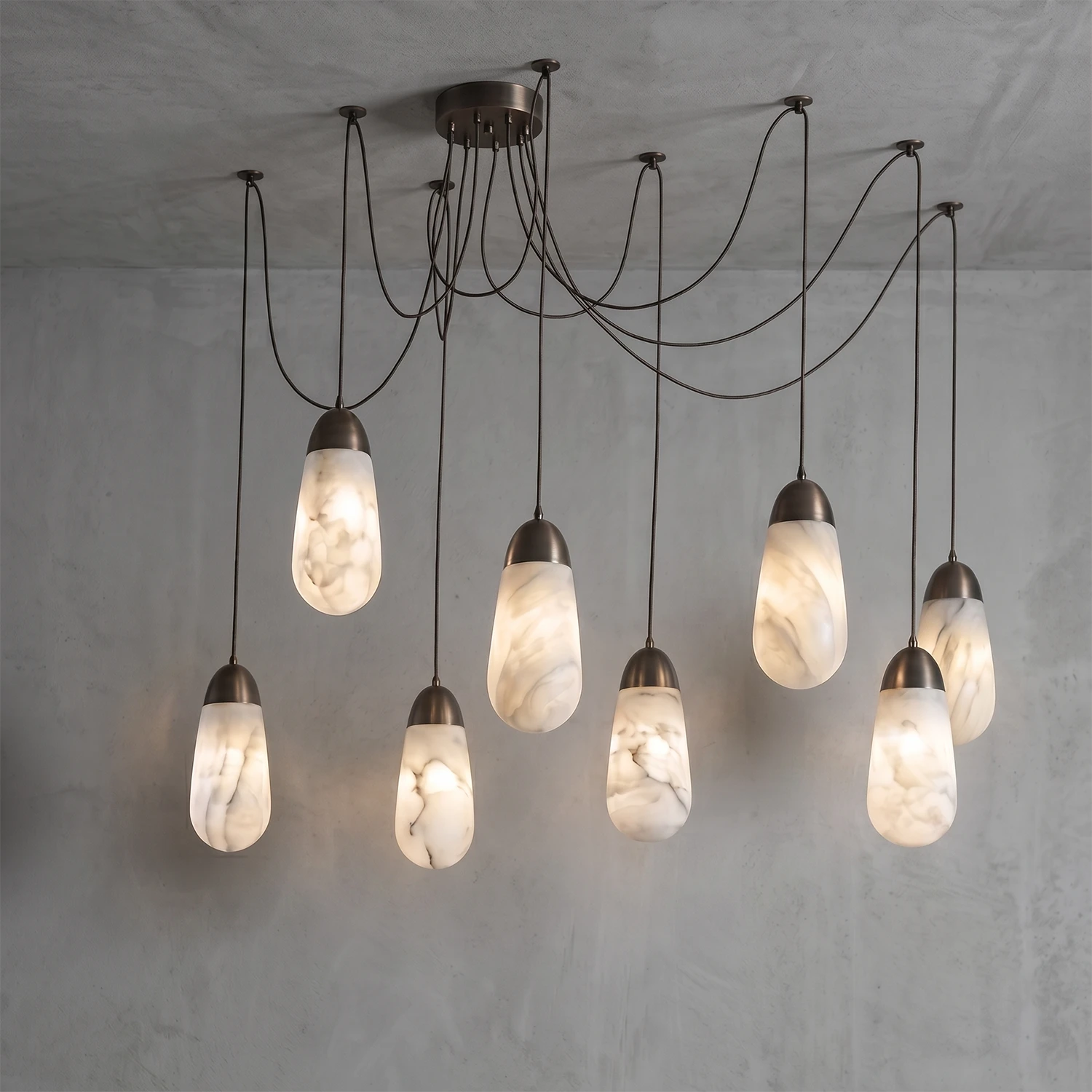 Droplet Alabaster Multi-Light Chandelier By Hoailamp-5-Light-Brass-Wide-Spider-Swg-Ceiling-Coverage