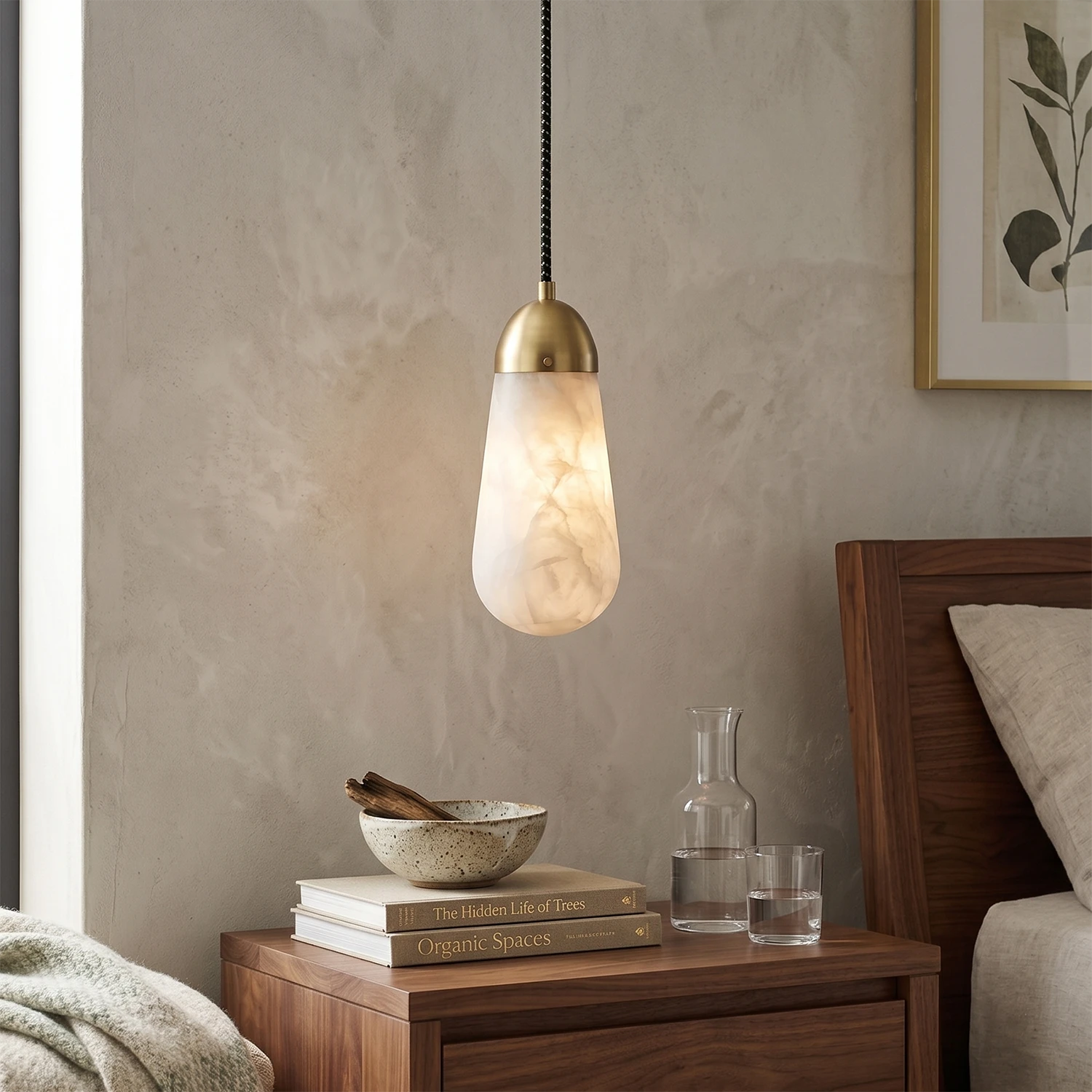 Droplet Alabaster Multi-Light Chandelier By Hoailamp-Single-Light-Brass-Hardware-Living-Room-Corner