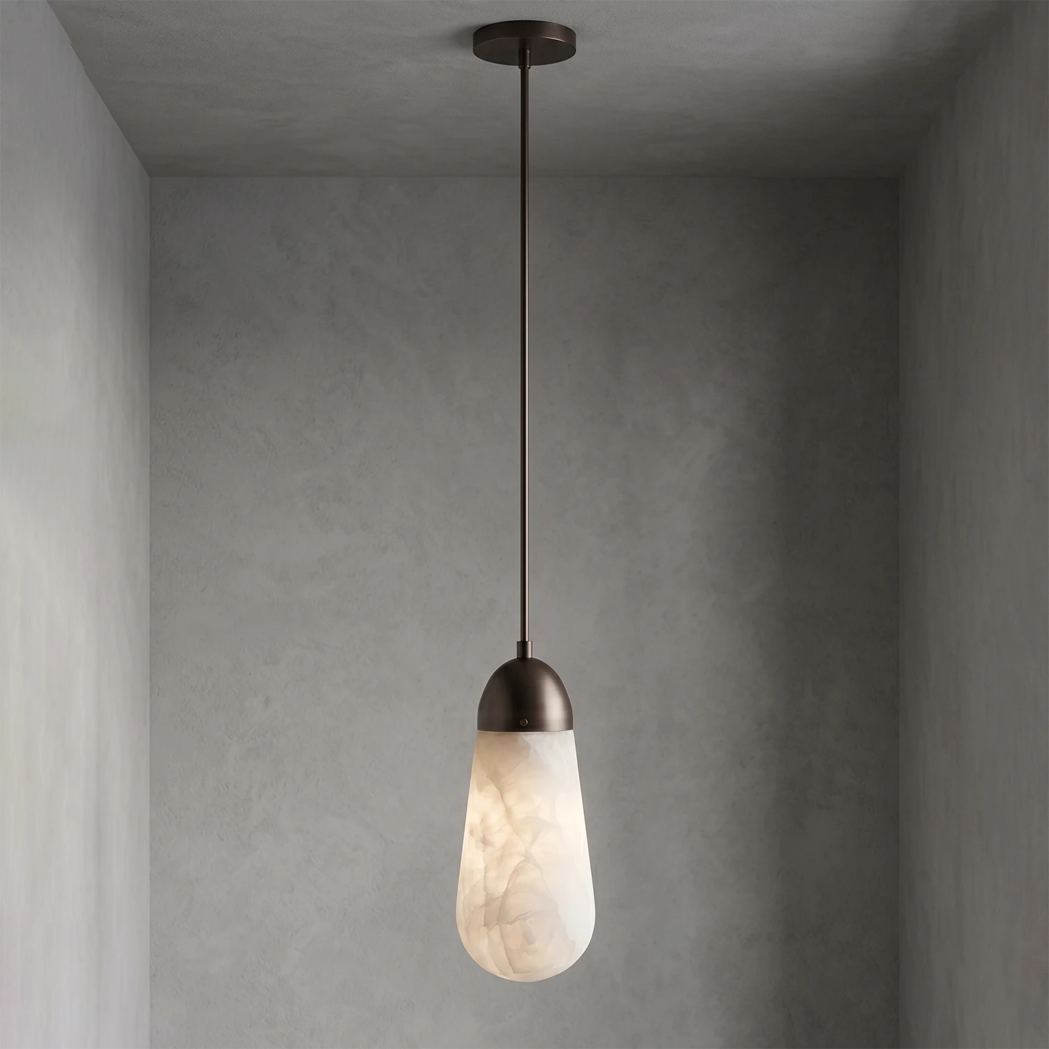 Droplet Alabaster Multi-Light Chandelier By Hoailamp-Single-Pendant-Dark-Bronze-Hardware-Studio-Shot