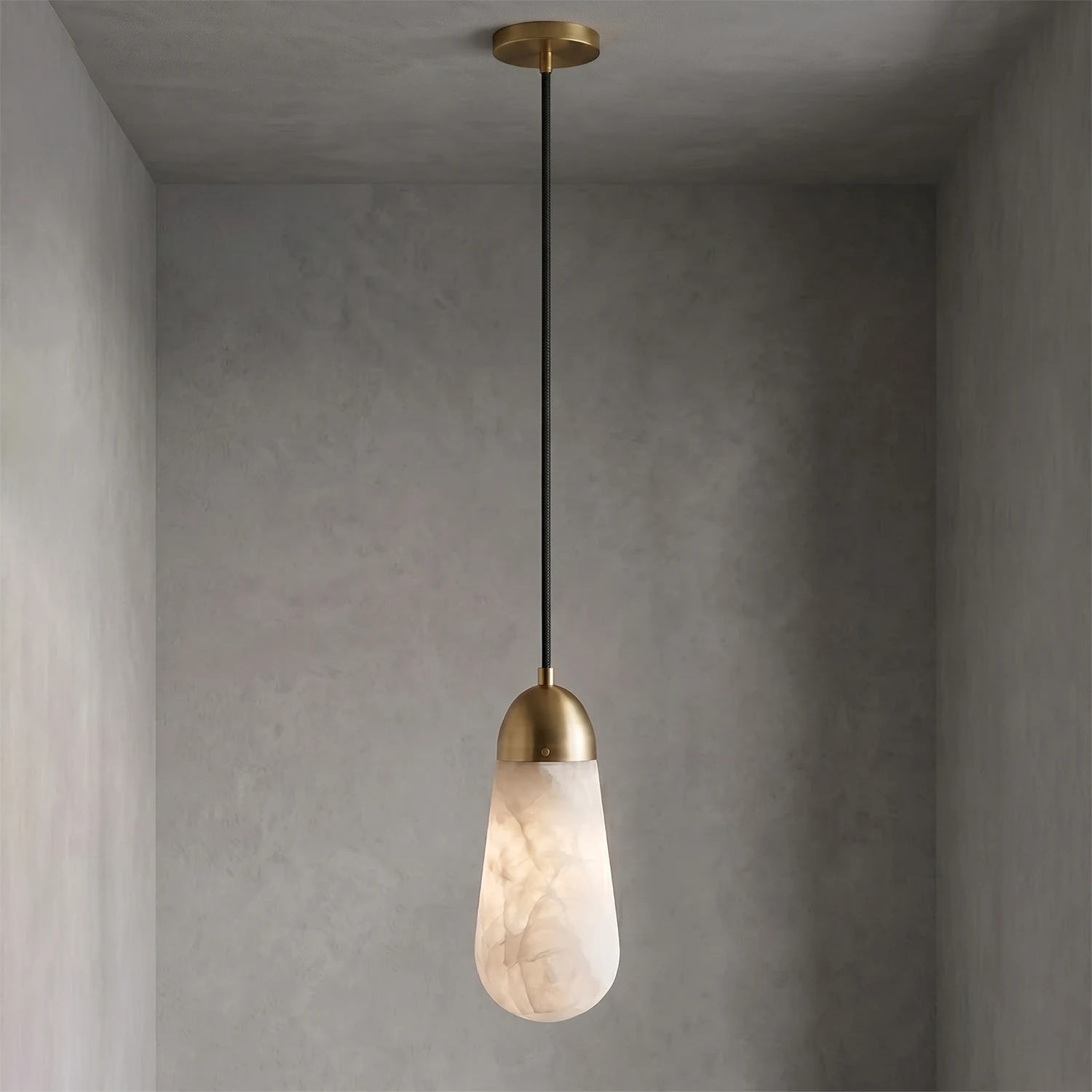 Droplet Alabaster Multi-Light Chandelier By Hoailamp-Single-Pendant-Brushed-Brass-Hardware-Studio-Shot
