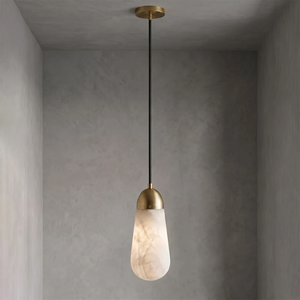 Droplet Natural Alabaster Multi-Chandelier - Single pendant front studio view (right)