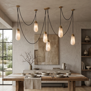 Droplet Natural Alabaster Multi-Chandelier - Earth-toned texture western dining room